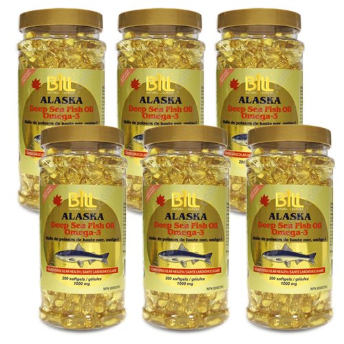 6 Bottles x Bill Natural Sources Alaska Deep Sea Fish Oil 1000mg, 200 Softgels - Premium Omega-3 Supplement for Heart, Brain & Joint Health - Supports Cardiovascular Function & Cognitive Performance - Ideal for Adults & Seniors Daily Wellness Routine