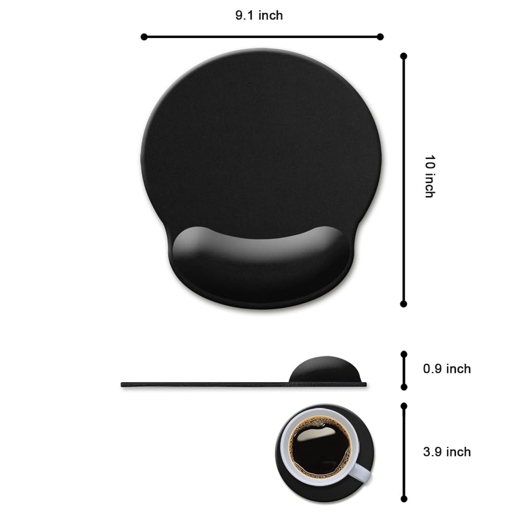 Ergonomic Mouse Pad with Wrist Support - Gel Cushion Comfort for Pain Relief, Non-Slip Rubber Base, 9x10 Inch Black Computer Mouse Pad for Laptop & PC - Perfect for Office Work, Gaming & Long Computer Sessions