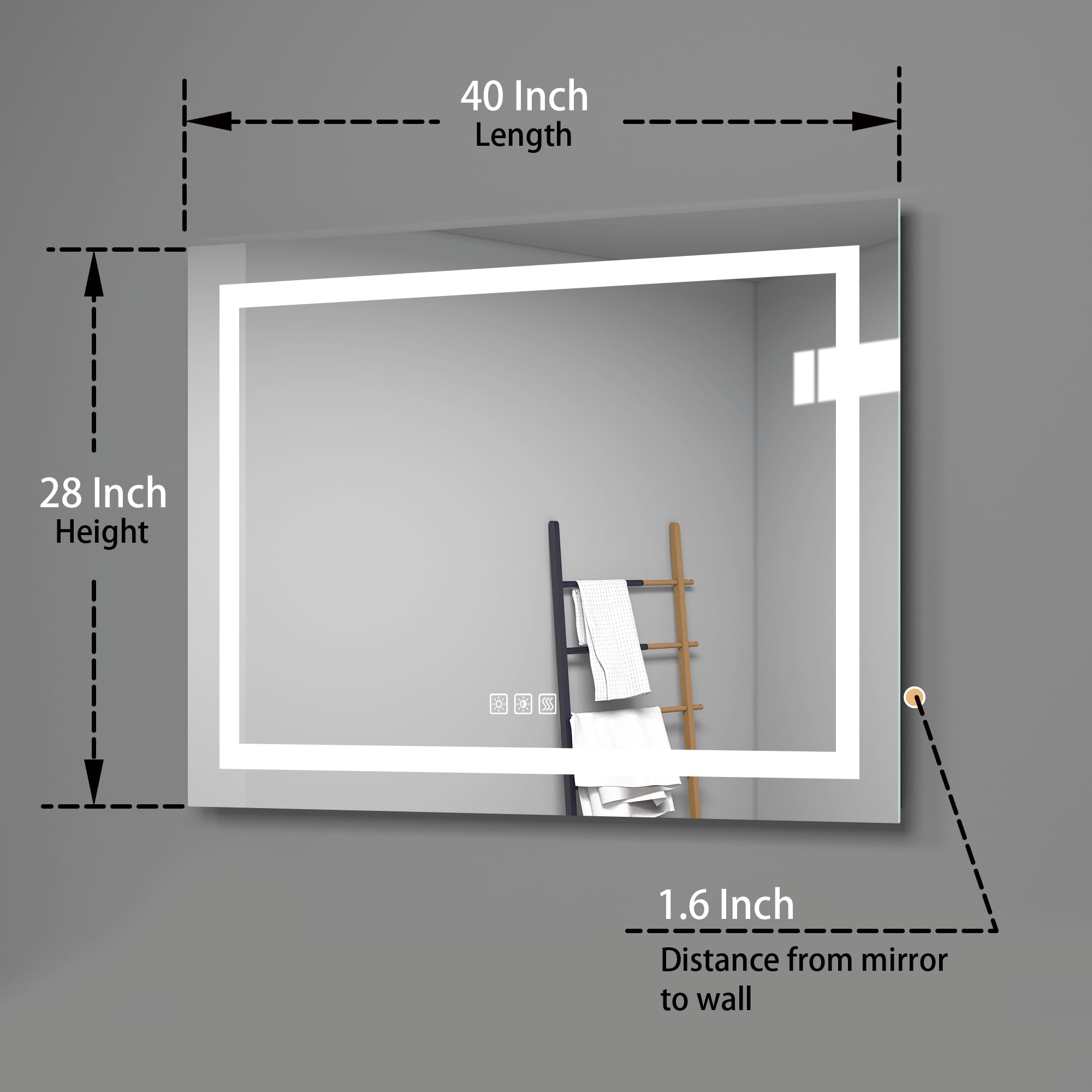 30X36 Inch LED Bathroom Mirror with Lights - Dimmable Anti-Fog Vanity Mirror with Memory Function, Front Lit Wall Mounted Mirror, Sand Matte White Finish & Waterproof Glass - Perfect for Makeup, Shaving & Home Decor