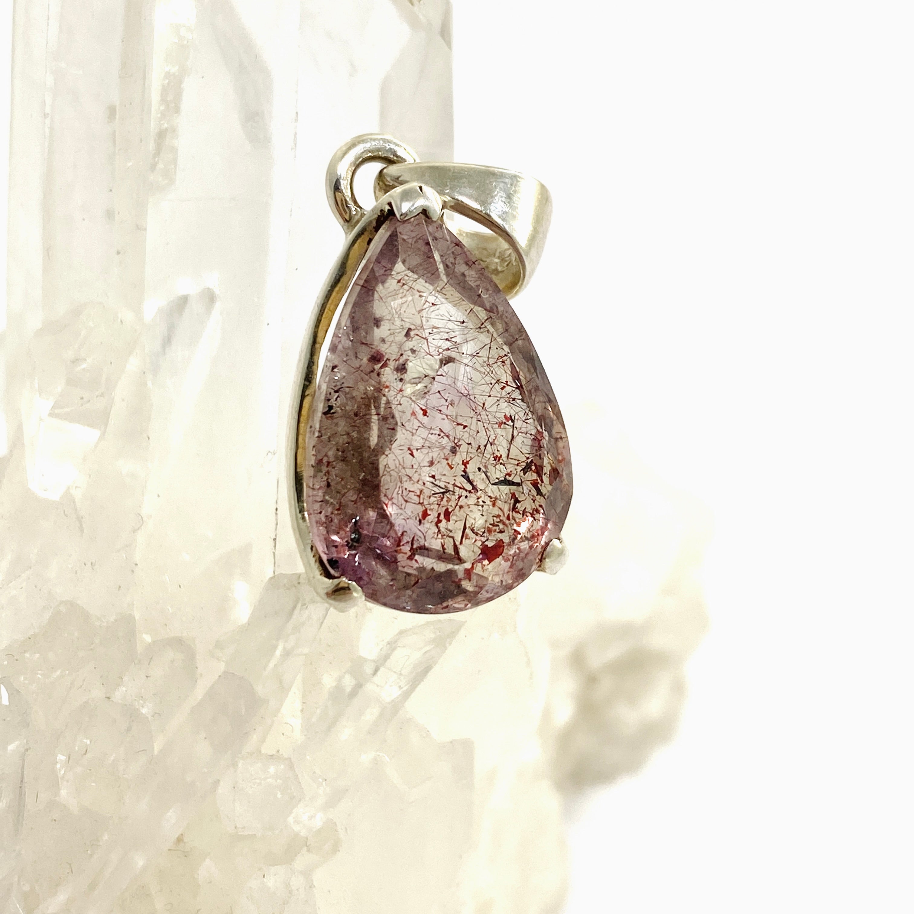 Lepidocrocite in Quartz Teardrop Faceted Pendant Necklace PPGJ1079 - Elegant Crystal Jewelry for Healing, Meditation & Spiritual Energy