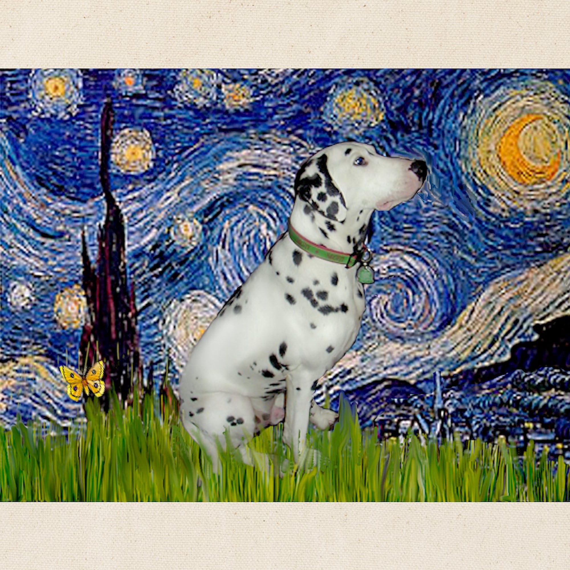 Starry Night Dalmatian Print Natural Canvas Tote Bag - Eco-Friendly Reusable Grocery Shopping Bag for Beach, Work & Farmers Market