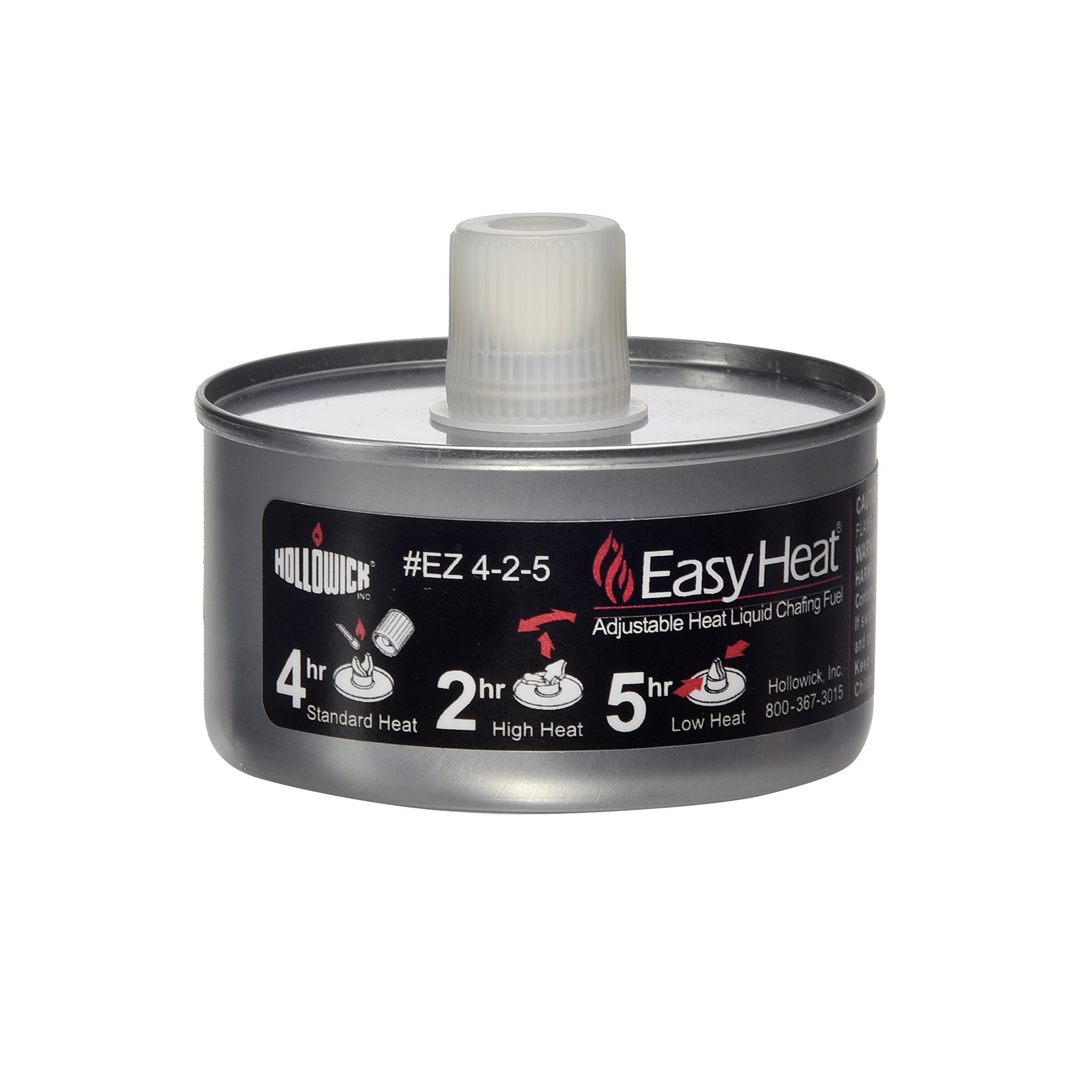 Hollowick Easy Heat 4-2-5 Adjustable Liquid Wicked Chafing Fuel with Pop Top - 24 Pack Case for Catering, Buffets & Outdoor Events