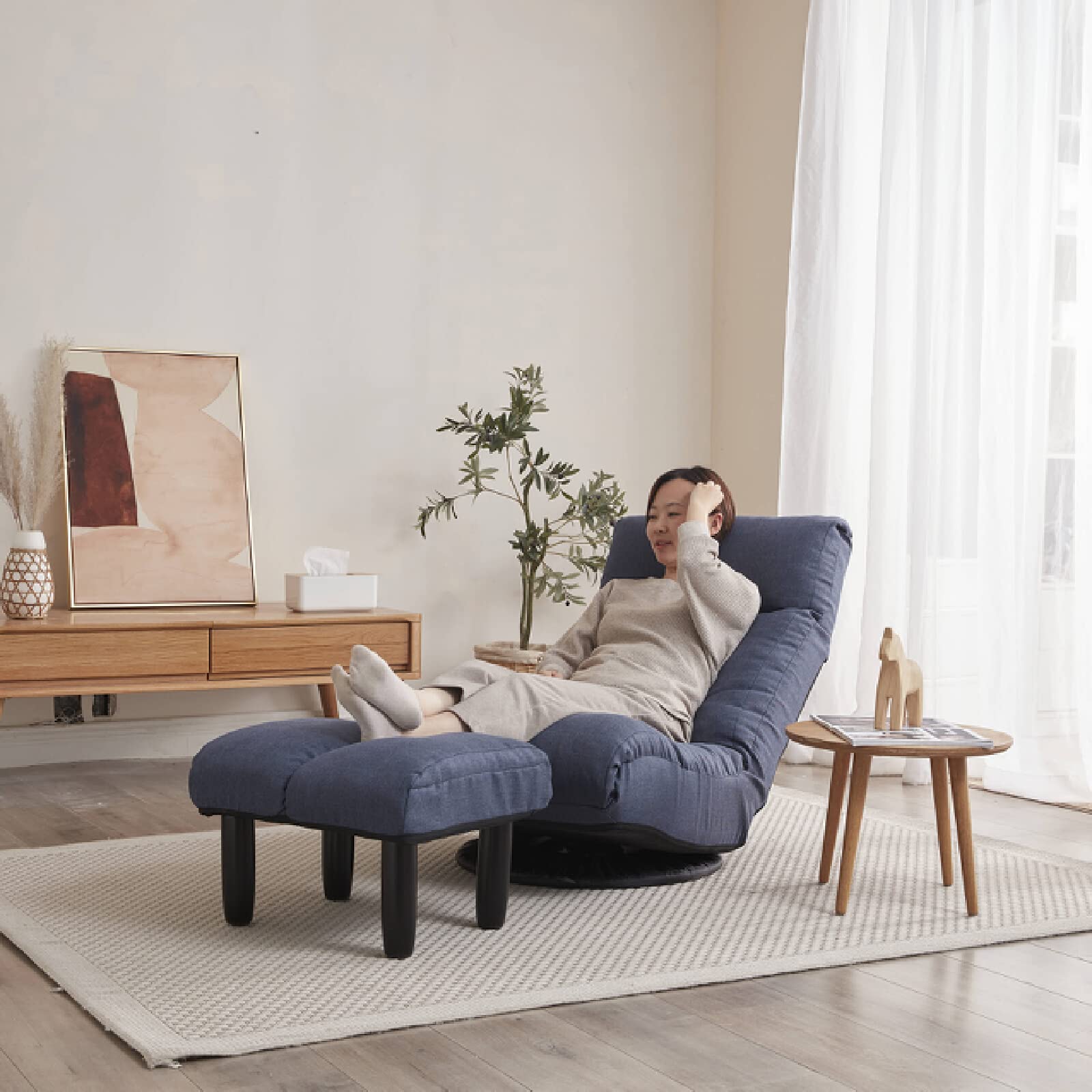 Ergonomic Swivel Gaming Chair - 3-Position Adjustable Recliner with Footstool - Folding Floor Sofa for Living Room, Balcony & Tatami - Perfect for Gaming, Relaxing & Small Spaces