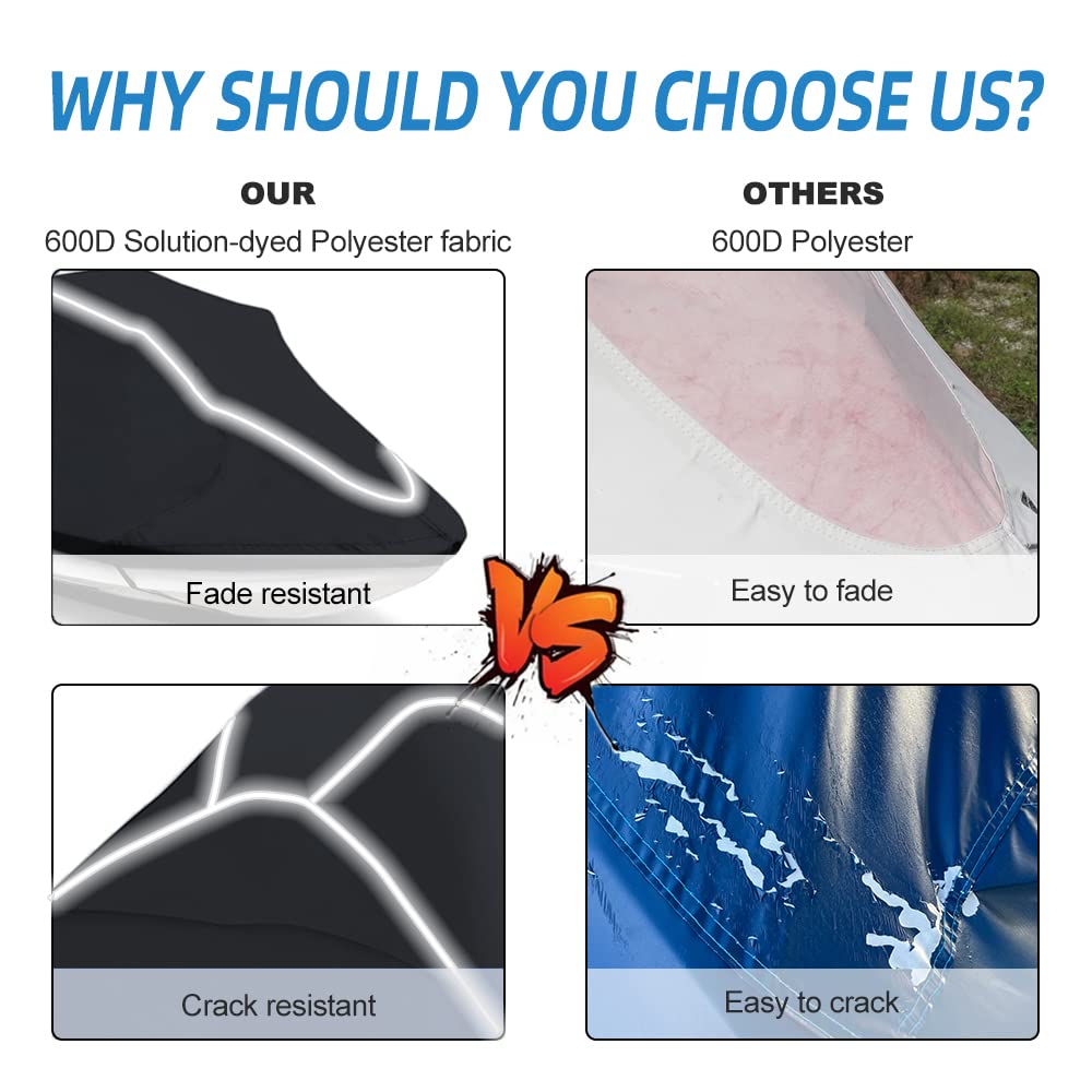 Upgraded Fade & Crack Resistant Jet Ski Cover - Heavy Duty Waterproof PWC Cover with UV Protection & Reflective Strips (Fits 136