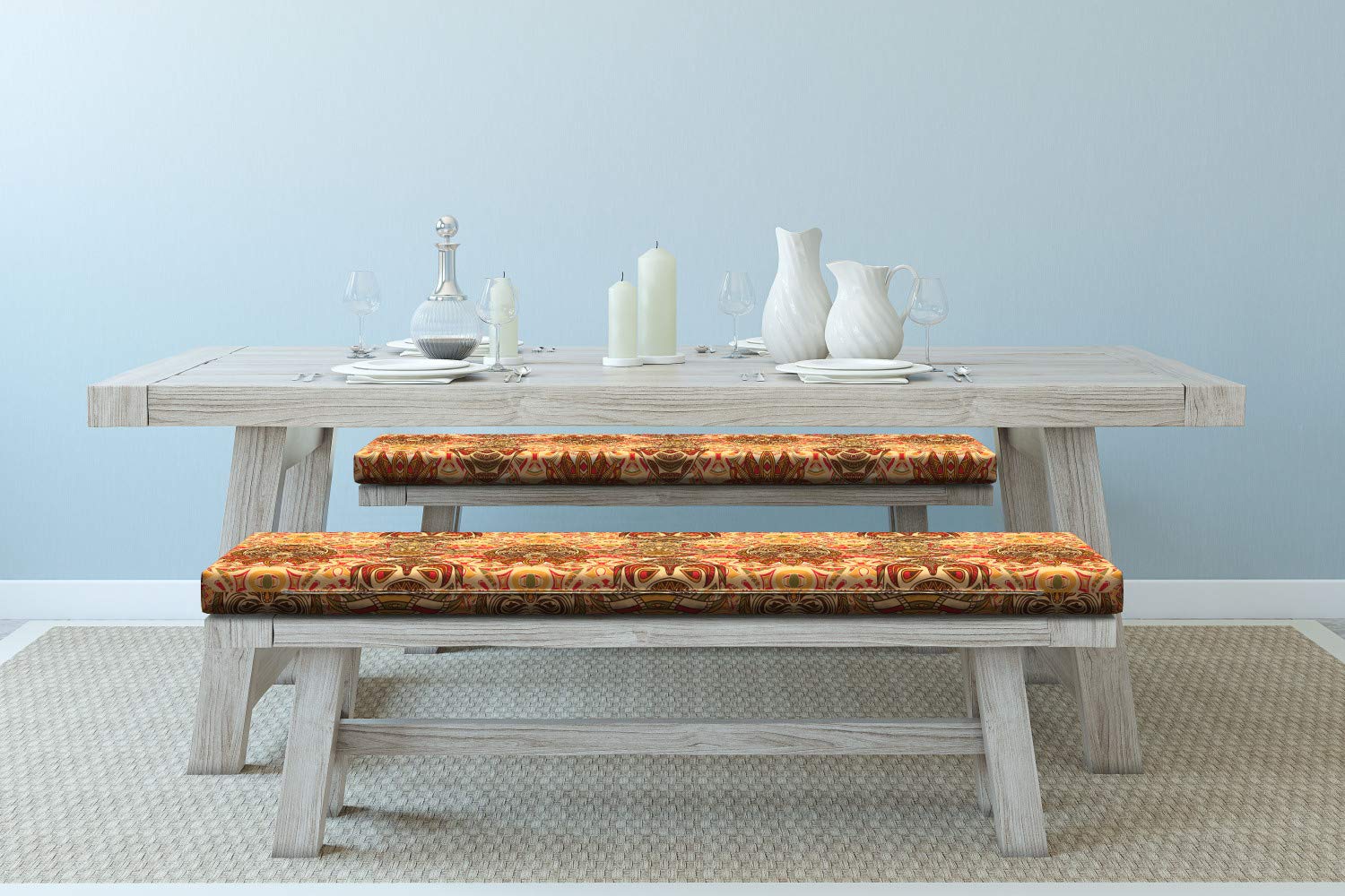 Ambesonne African Print Bench Cushion Set of 2 - Sand Brown & Orange Geometric Pattern Design with Standard Size Foam Pad & Decorative Cover - Perfect for Patio Furniture, Outdoor Benches, and Home Decor
