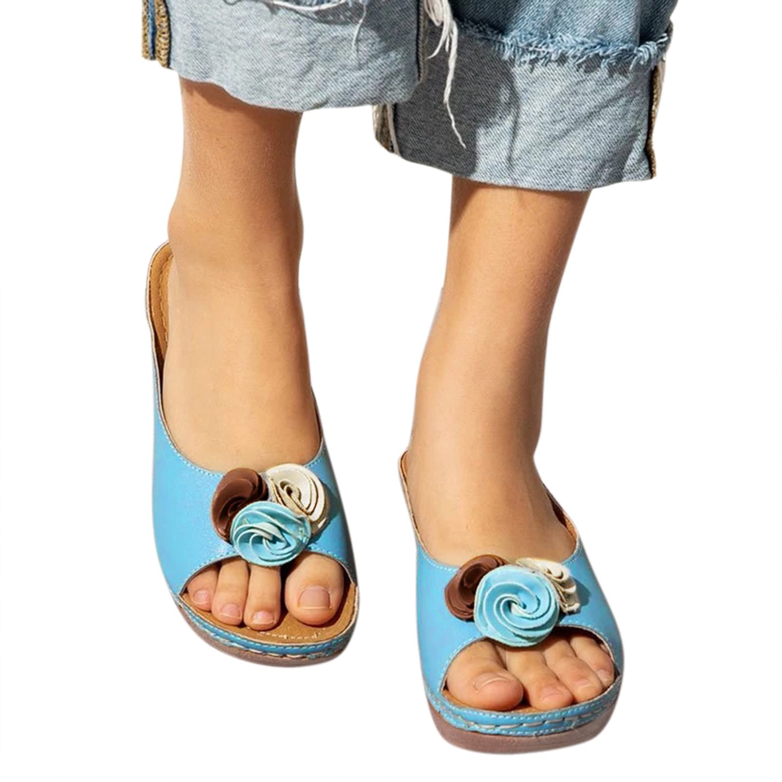 Stylish Women's Wedge Espadrille Sandals - Plus Size Comfortable Slip-On Floral Summer Shoes for Casual Outings & Beach Vacations