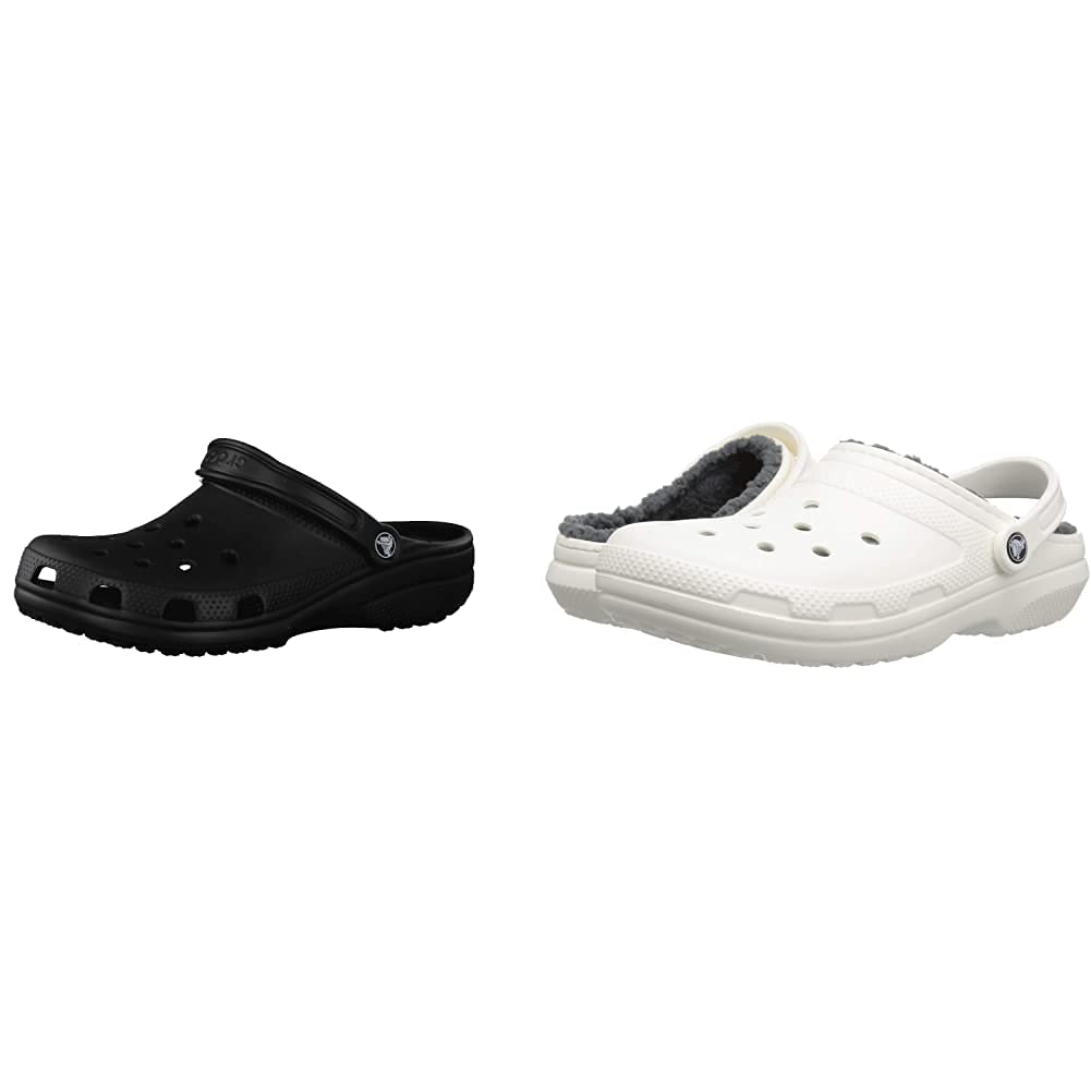 Crocs Classic Clogs for Men & Women - 2-Pack Bundle with Lined & Unlined Comfortable Slip-On Shoes for Indoor/Outdoor Wear, Garden, Beach & Casual Use