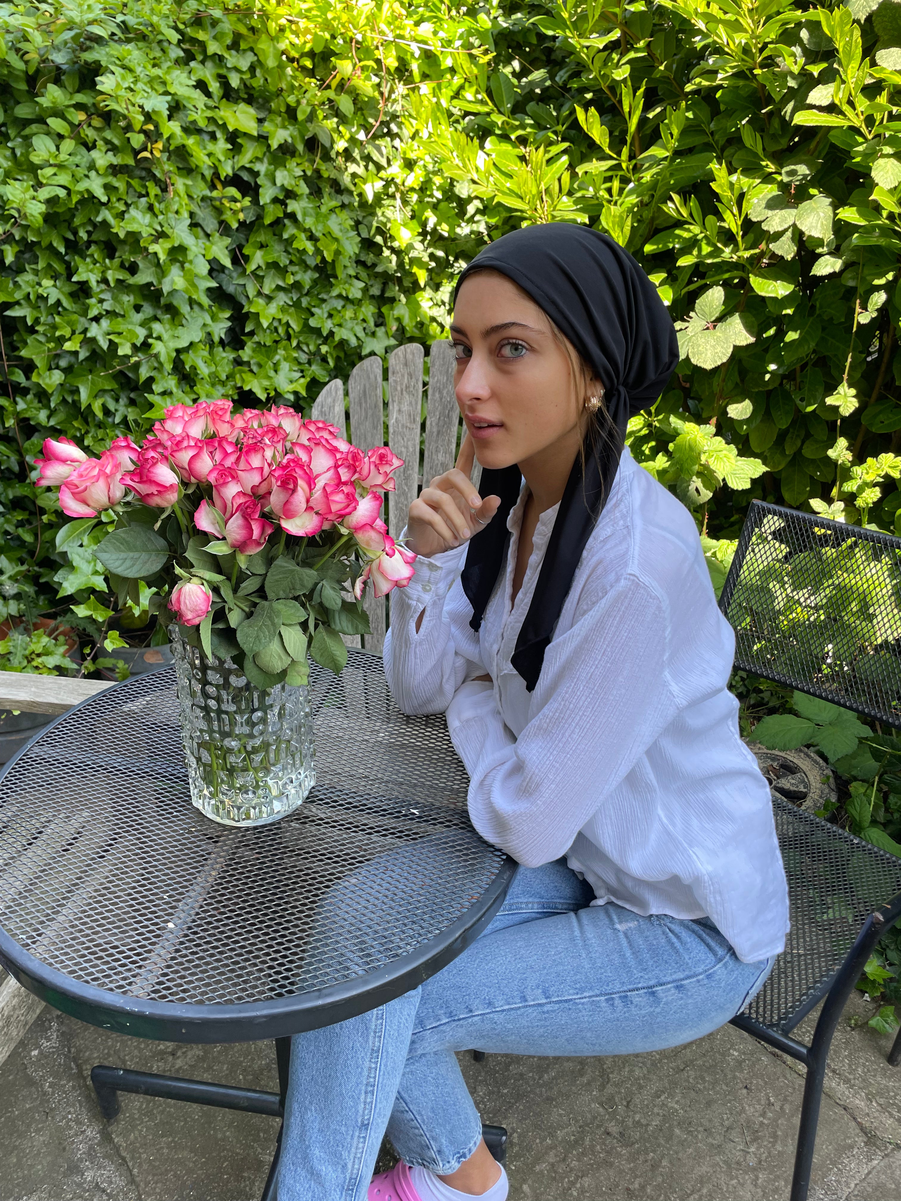 Black Cotton Pre-Tied Tichel Bandana Hijab Scarf for Women - USA Made by Uptown Girl Headwear - Perfect for Daily Wear, Workouts & Modest Fashion