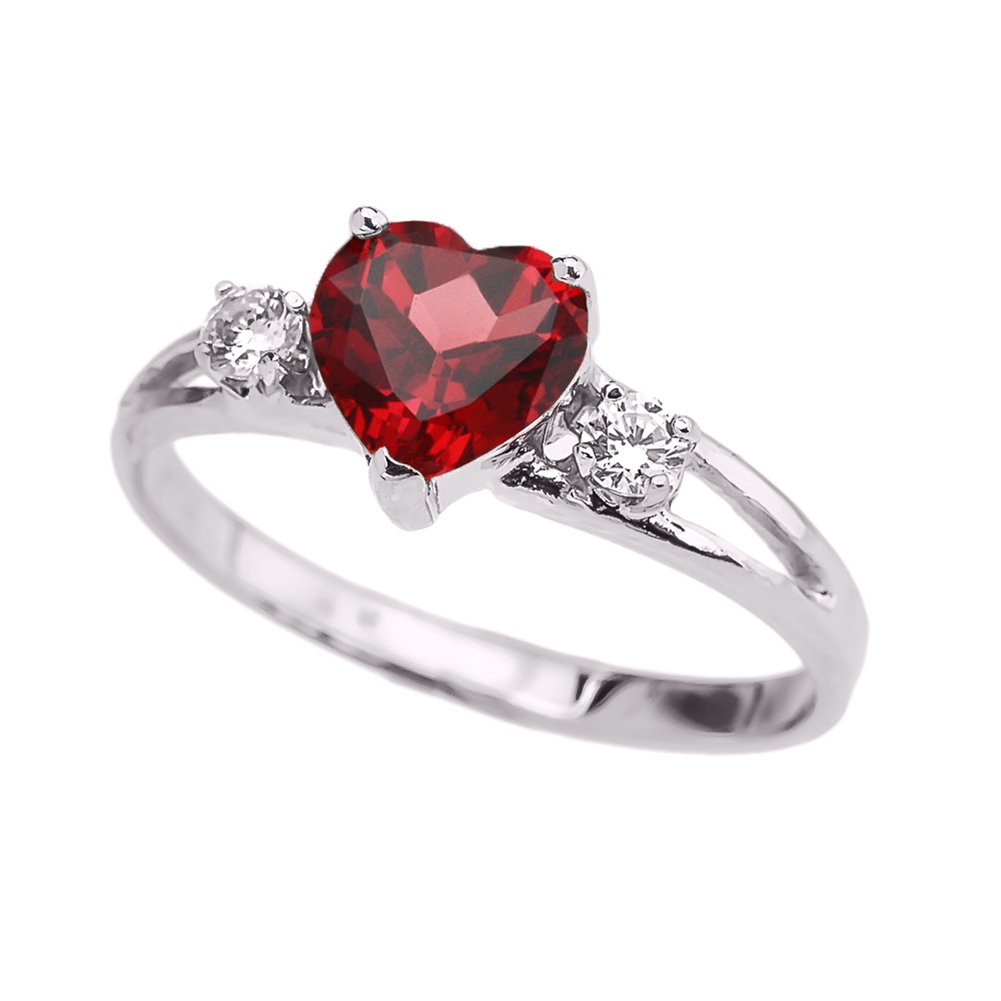 14k White Gold July Birthstone Heart Ring with White Topaz - Modern Contemporary Promise & Proposal Ring for Women - Perfect for Anniversaries, Engagements & Special Occasions