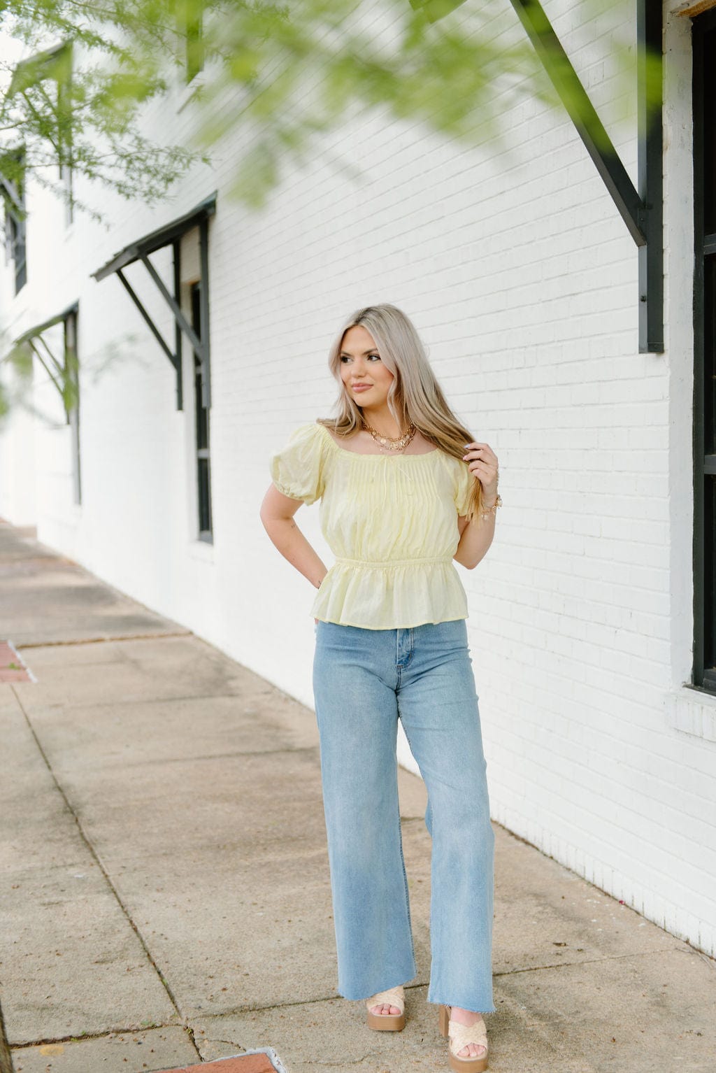 Stylish Lemon Yellow Peplum Puff Sleeve Blouse for Women | Flattering Fit & Trendy Design | Perfect for Office Wear, Date Nights & Summer Outfits