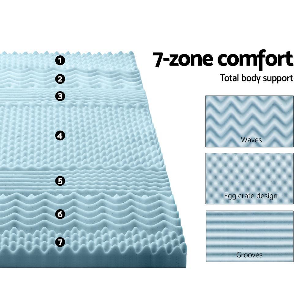 Double Size Cool Gel 7-Zone Memory Foam Mattress Topper with Bamboo Cover - 8cm Thick for Pressure Relief & Back Pain - Perfect for Hot Sleepers, Side Sleepers & Guest Beds
