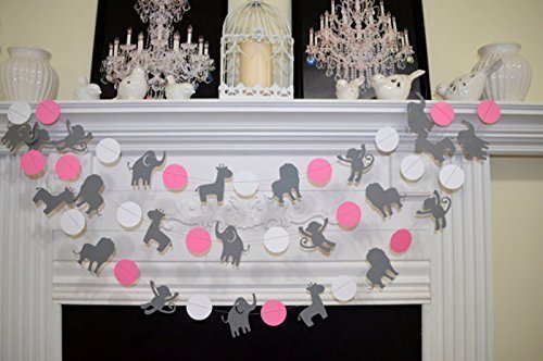 Safari Garland Decorations - Elephant, Monkey, Lion & Giraffe Theme for Baby Birthday Party & Shower (Pink & Blue) - Perfect for Jungle Nursery, Safari-Themed Events & First Birthday Decor