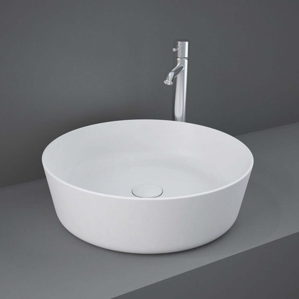 Fienza 606000W White Round Above Counter RAK Basin - Modern Moon Design for Bathroom Sink, Kitchen Prep, or Laundry Room Utility