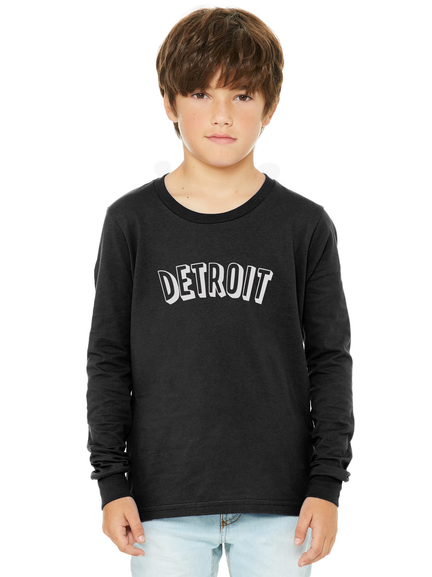 Daxton Youth Long Sleeve Detroit Basic T-Shirt - Soft Cotton Comfort Fit Tee for Boys & Girls - Perfect for School, Casual Wear & Everyday Outfits