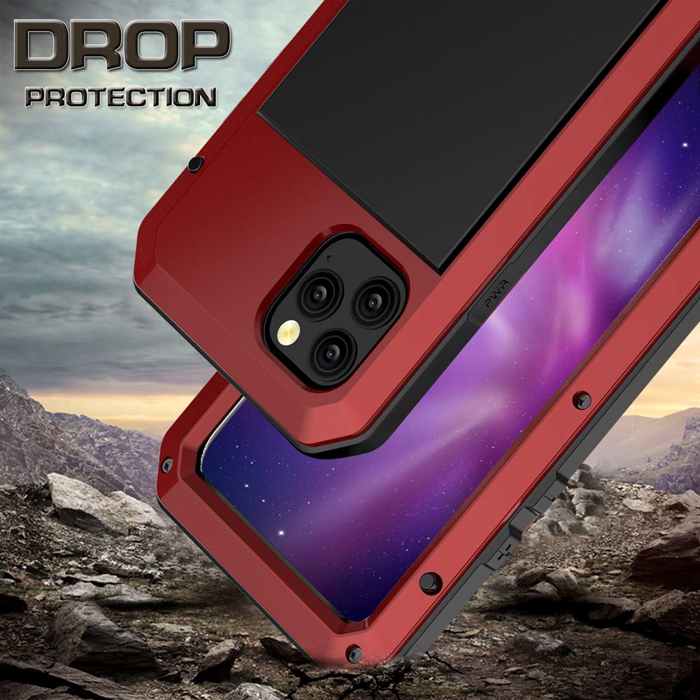 **Marrkey Heavy Duty Shockproof iPhone 11 Pro Max Case - Full Body Protective Cover with Aluminum Alloy Metal Frame & Built-in Screen Protector (Red) | Perfect for Outdoor, Work & Extreme Sports**