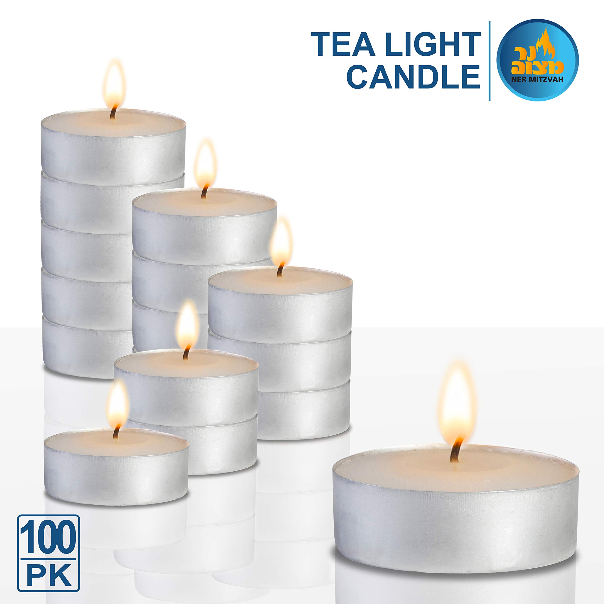 Bulk White Unscented Tea Light Candles - 100 Pack - 4.5 Hour Burn Time - Pressed Wax Travel & Decorative Candles - Perfect for Weddings, Parties, Restaurants & Home Decor - by Ner Mitzvah