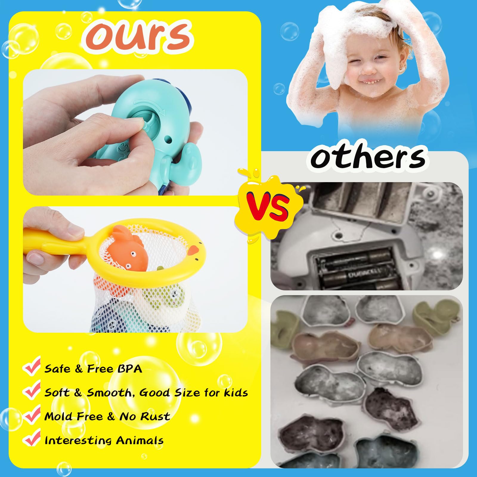 Safe Mold-Free Ocean Animal Bath Toys for Toddlers 1-3 Years - Wind Up Swimming Turtle Pool Toys with Fishing Net & Storage Bag | Fun Floating Water Play for Bathtime, Pool Parties & Early Learning