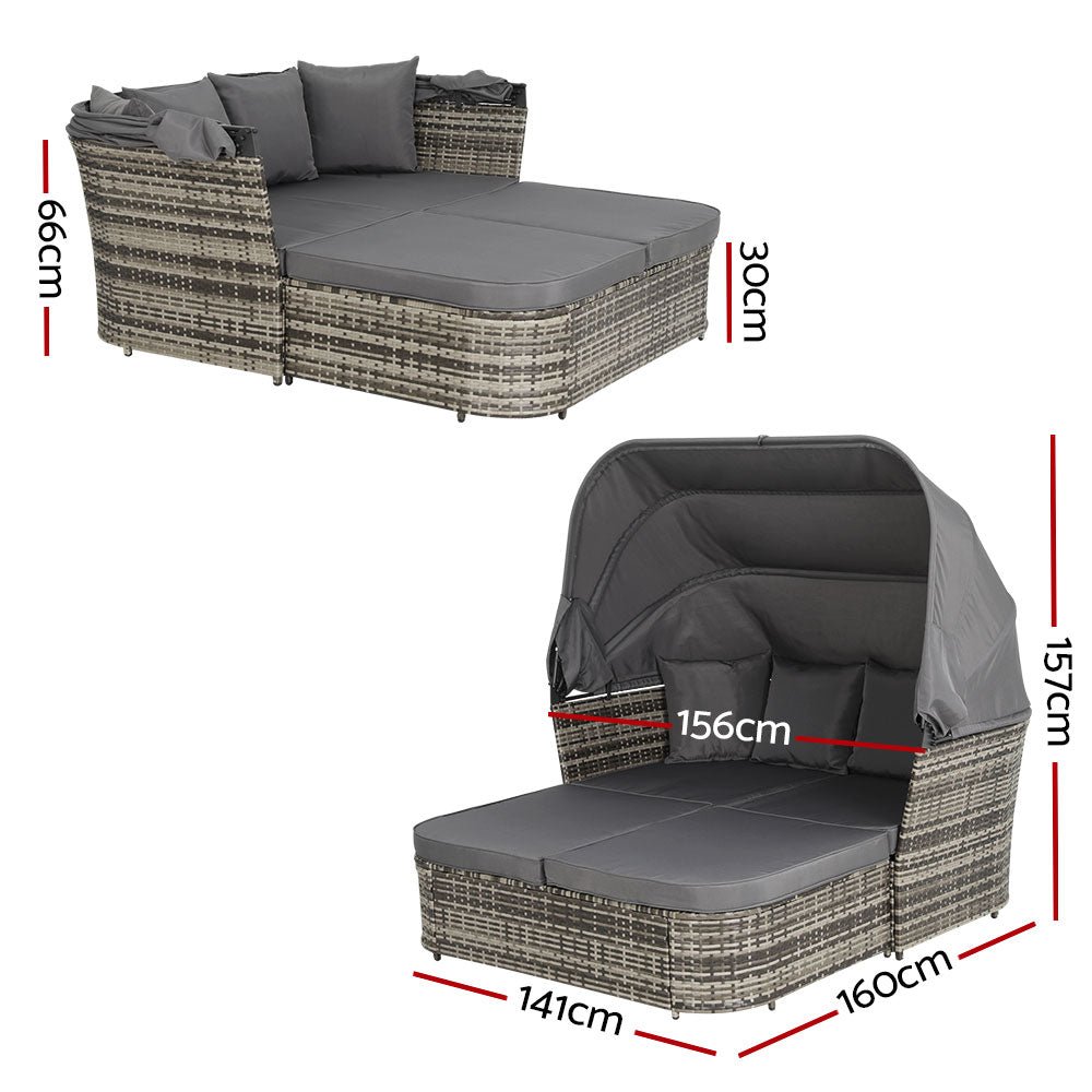 Extra Large Outdoor Day Bed with Canopy - Grey Weather-Resistant Patio Lounge for Poolside, Garden & Backyard Relaxation