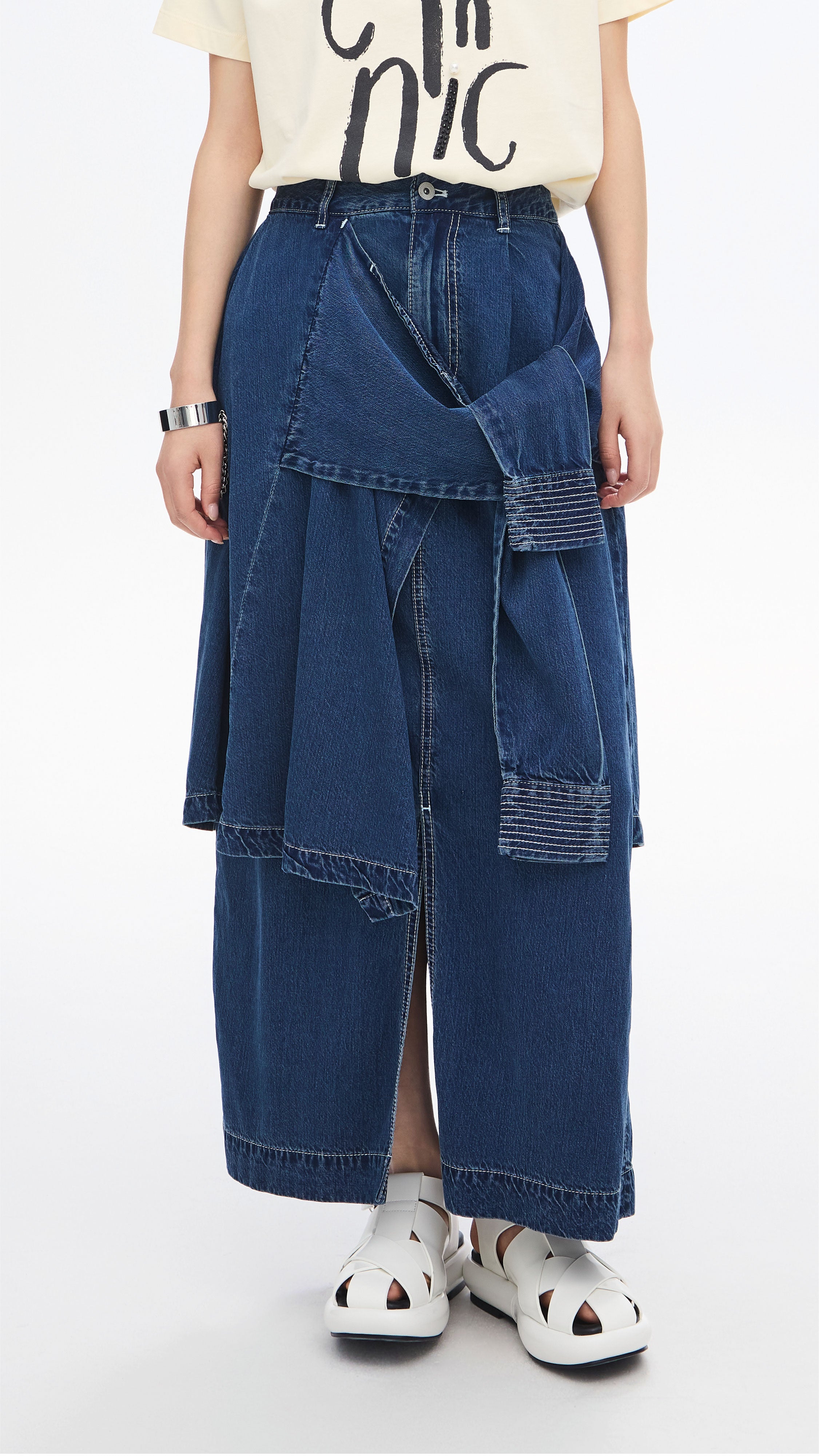 Vintage Rebuilt Denim Skirt for Women - Distressed High Waisted A-Line Denim Skirt with Pockets | Perfect for Casual Outfits, Street Style & Boho Fashion
