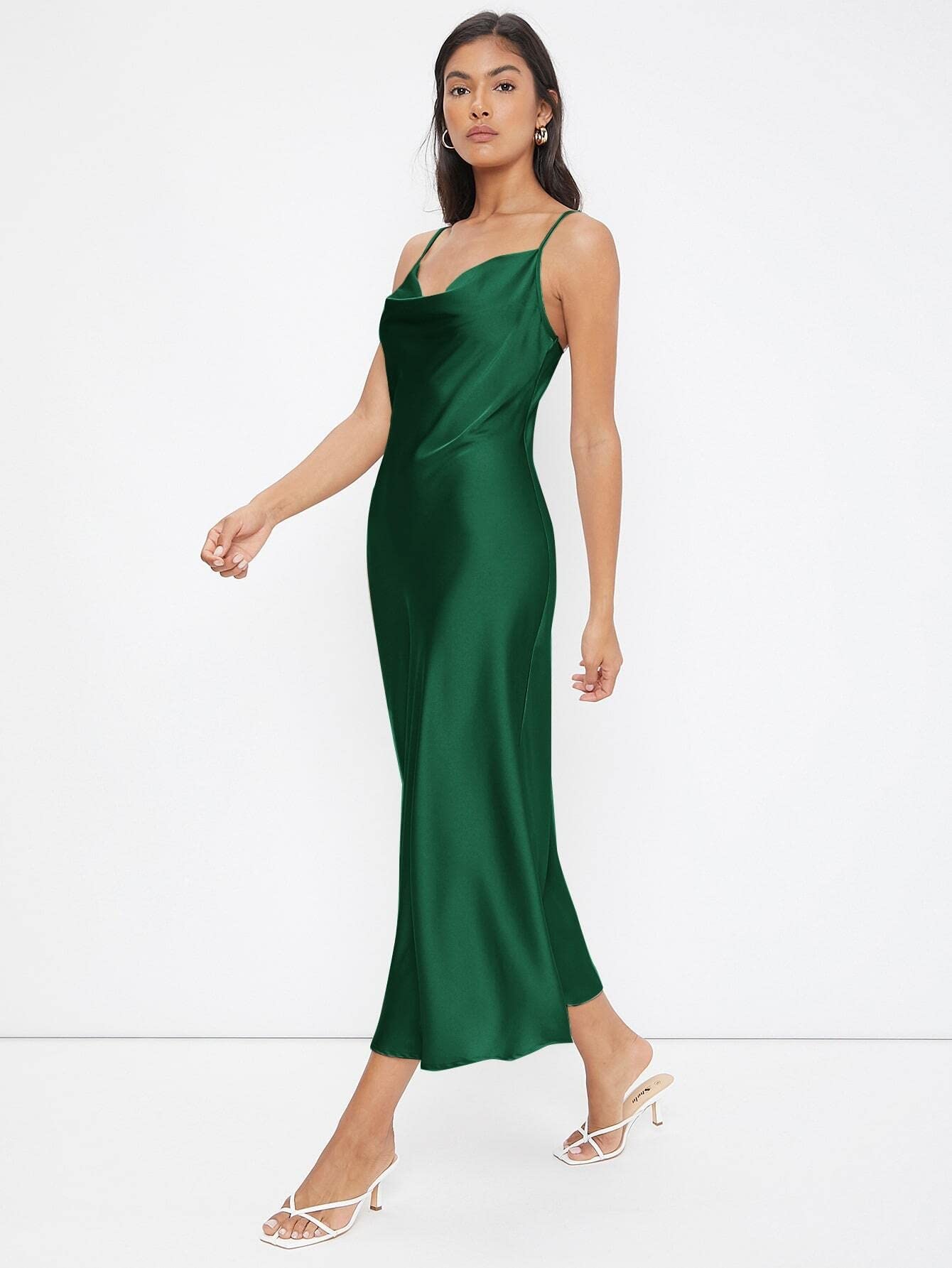 Women's Summer Cowl Neck Solid Slip Dress - Beach Party Casual Outfit for Vacation, Date Night & Outdoor Events