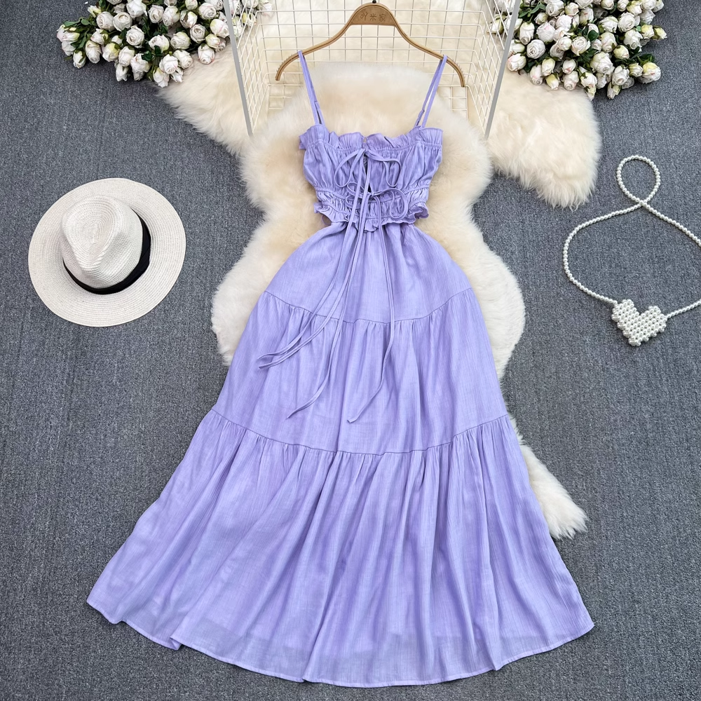 Elegant Backless A-Line Dress with Spaghetti Straps - Flowy Summer Long Skirt for Women | Perfect for Beach Vacations, Date Nights & Outdoor Parties