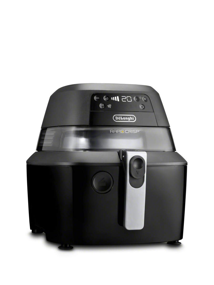 De'Longhi Rapid Crisp 5-Quart Air Fryer - 1700W XL Cooker for Fries, Chips, Roasts & Baking - 5 Preset Functions with Pizza Setting for 20% Faster Cooking - Nonstick & Easy Clean with 360° View - Perfect for Family Meals & Quick Snacks - Model FH2394 in Black