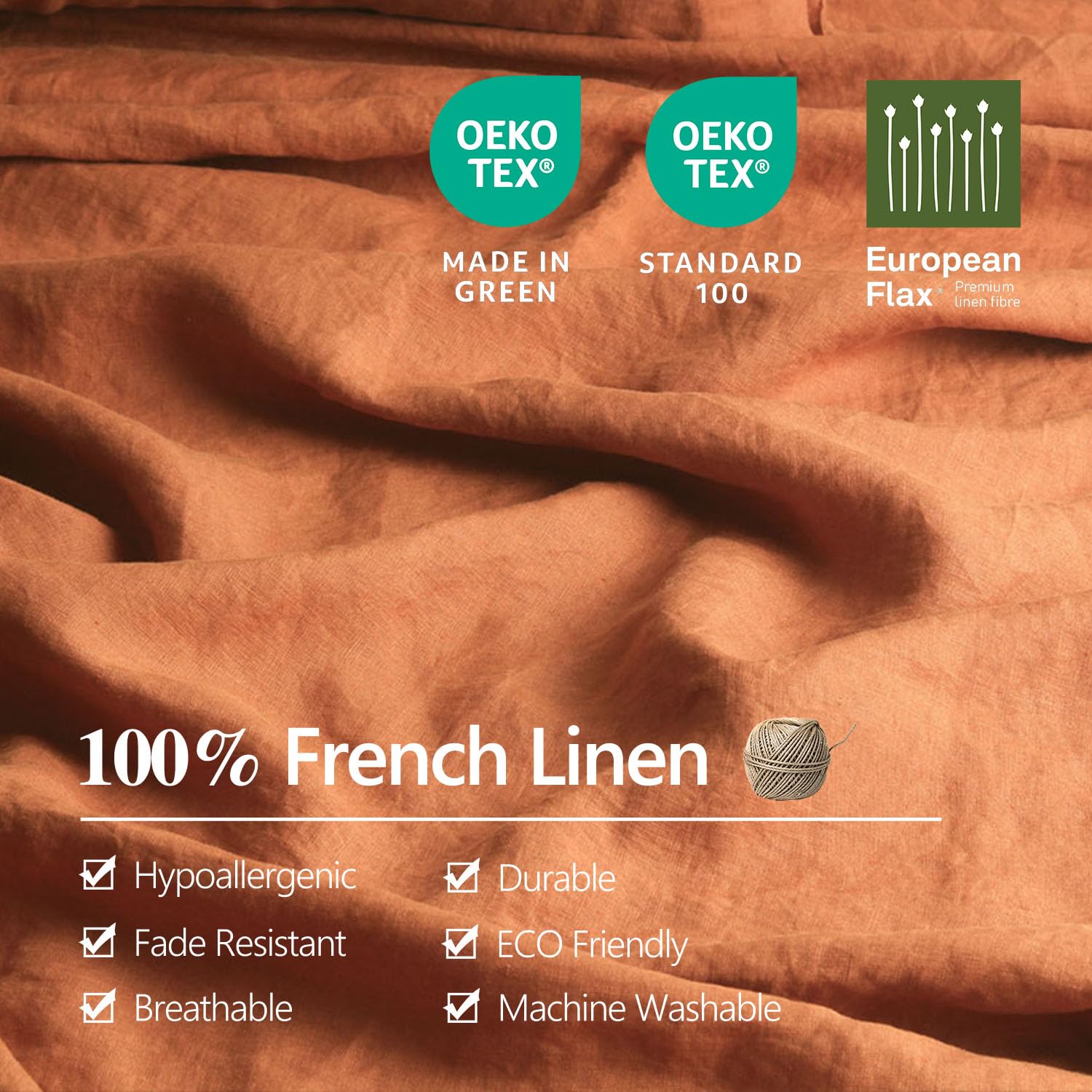 100% Organic French Linen Sheets Set - Stone Washed 4-Piece Natural Flax Bedding | Ultra Soft & Luxurious King Size (Caramel) for Master Bedroom & Guest Room | Eco-Friendly Breathable Bed Sheets for All Seasons