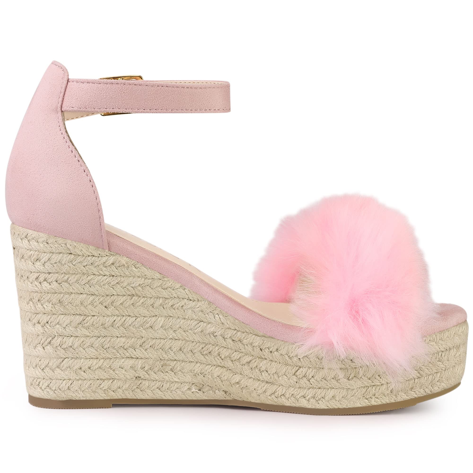 Allegra K Women's Faux Fur Espadrille Wedge Sandals with Platform Heels - Comfortable & Stylish Summer Shoes for Casual Outings, Beach Trips, and Date Nights