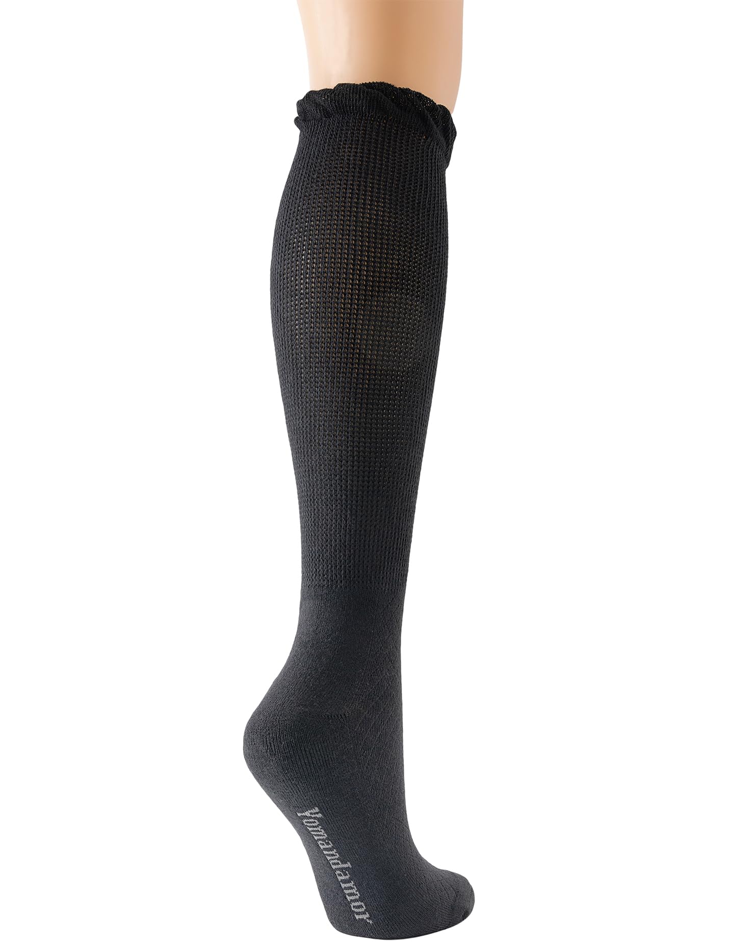 Yomandamor 4 Pairs Women's Diabetic Knee-High Seamless Socks - Black, Long Lace Non-Binding Socks for Circulation (Size 9-11) - Perfect for Diabetes, Swelling & Comfort All Day