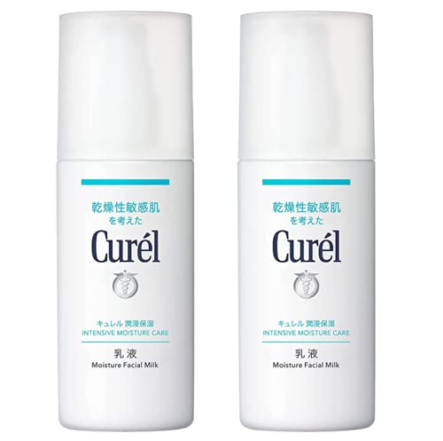 CUREL Intensive Moisture Care Facial Milk Emulsion with Ceramide, Allantoin & Eucalyptus Extract - Hydrating & Soothing for Dry & Sensitive Skin - Set of 2 (2 x 120ml) - Perfect for Daily Skincare Routine & Travel