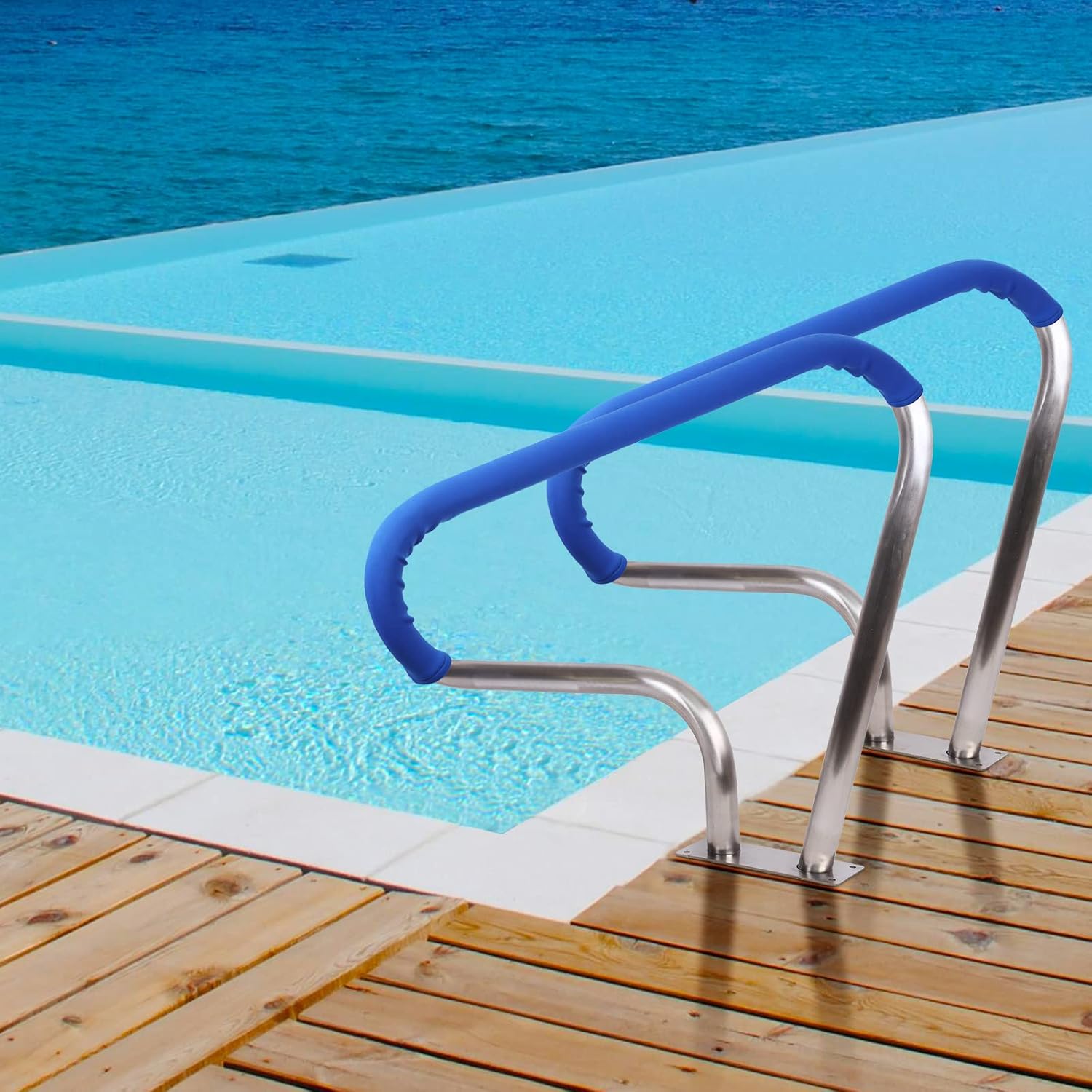 GARVEE 39x32 Inch Stainless Steel Pool Handrail with Non-Slip Blue Grip Cover - Rustproof Stair Rail for Inground Pools - Supports 250 lbs - Perfect for Pool Safety, Elderly Assistance & ADA Compliance