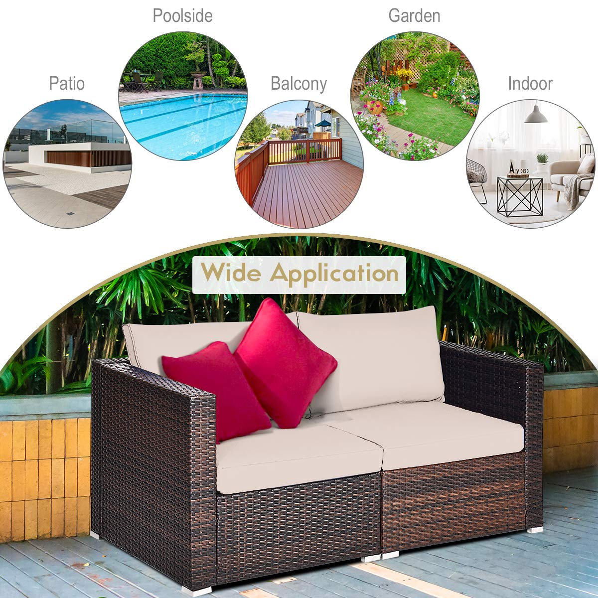 Tangkula 2-Piece Wicker Loveseat Set with Removable Cushions - Outdoor Patio Furniture Rattan Sofa for Balcony, Deck, Garden & Poolside - Perfect for Relaxing, Entertaining and Sunbathing
