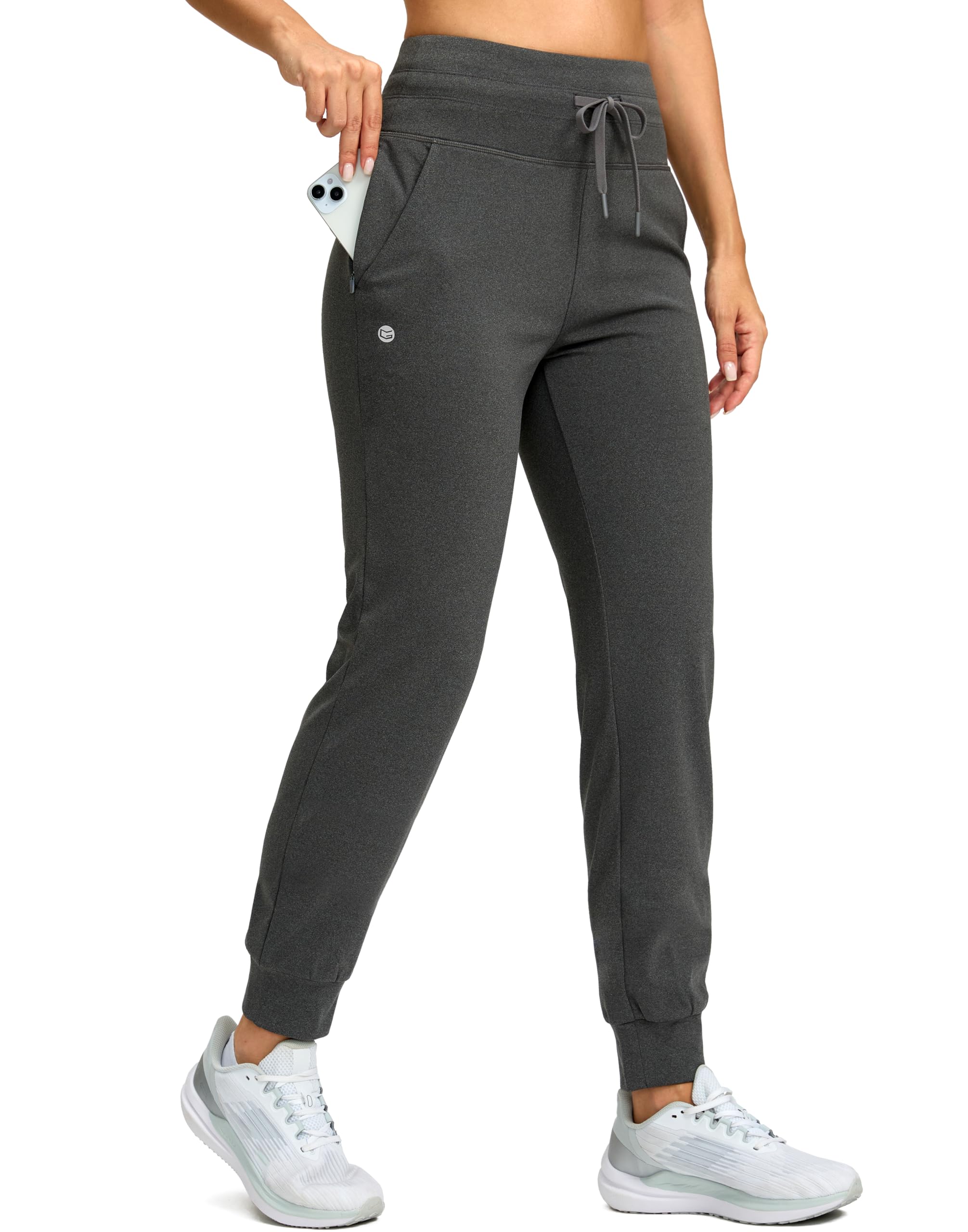 Women's High Waisted Fleece Lined Joggers - 28/30/32 Inch Thermal Sweatpants with Zipper Pockets | Water Resistant Winter Warm Pants for Running, Yoga & Lounge Wear