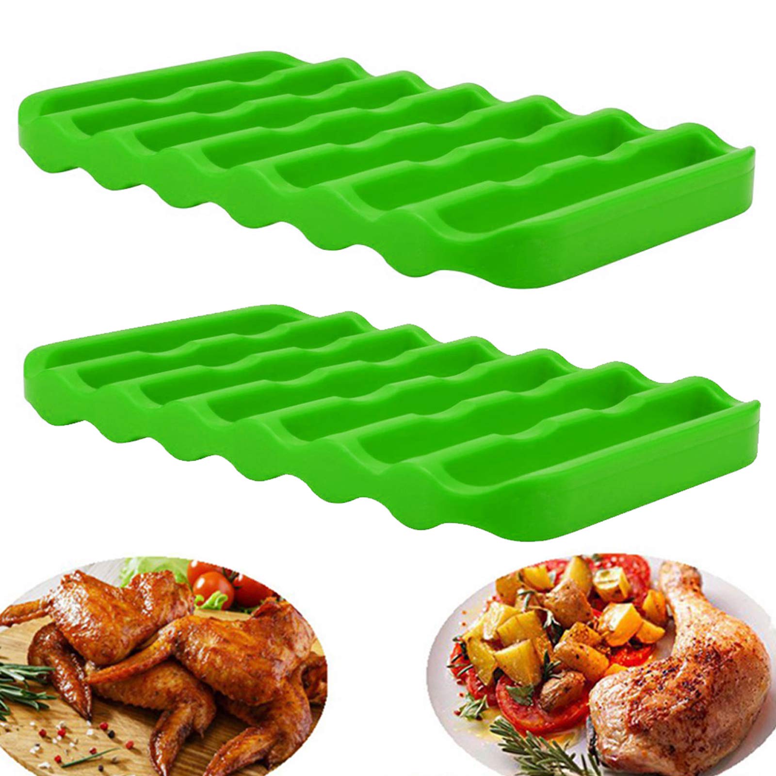 2 Pack Non-Stick Silicone Roasting Racks - Heat Resistant Baking & Cooking Cooling Rack for Oven, Grill, Steaming - Easy to Clean & Reusable (Green) - Perfect for Roasting Chicken, Baking Cookies, and Steaming Vegetables