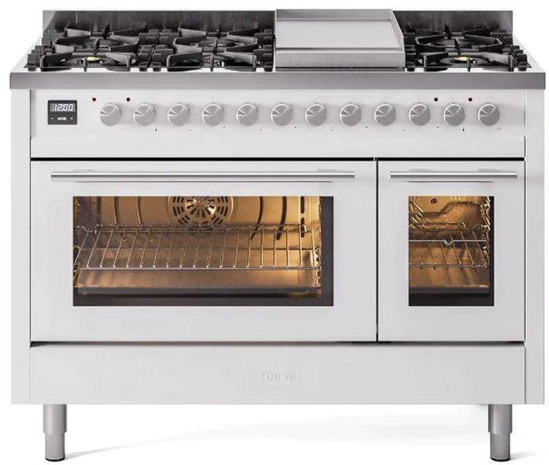 ILVE 48 Inch Professional Plus II Freestanding Dual Fuel Range with 8 Sealed Burners - UP48FWMP - Perfect for Home Chefs & Commercial Kitchens