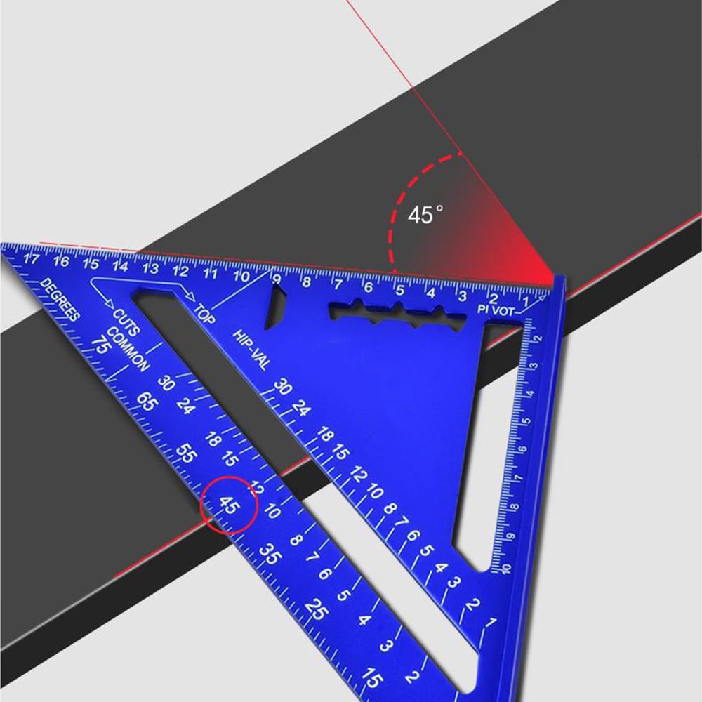 7 Inch High Precision Aluminum Alloy Rafter Square Tool - Multifunctional Triangle Ruler for Woodworking, Roofing & Layout Measuring (Red) - Perfect for Carpenters, DIY Projects & Construction Work