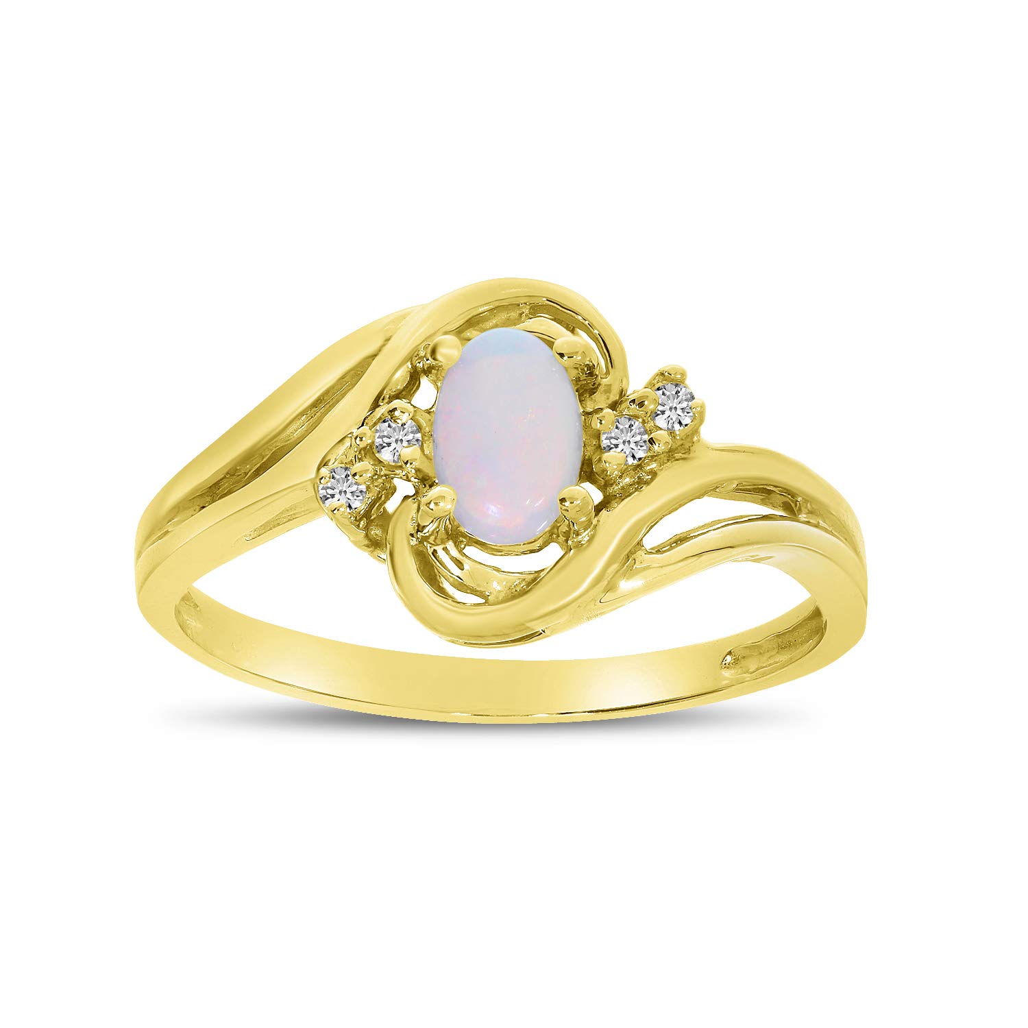 10K Yellow Gold Oval Opal and Diamond Ring for Women - Elegant Vintage Style Jewelry for Engagement, Wedding, Anniversary & Special Occasions