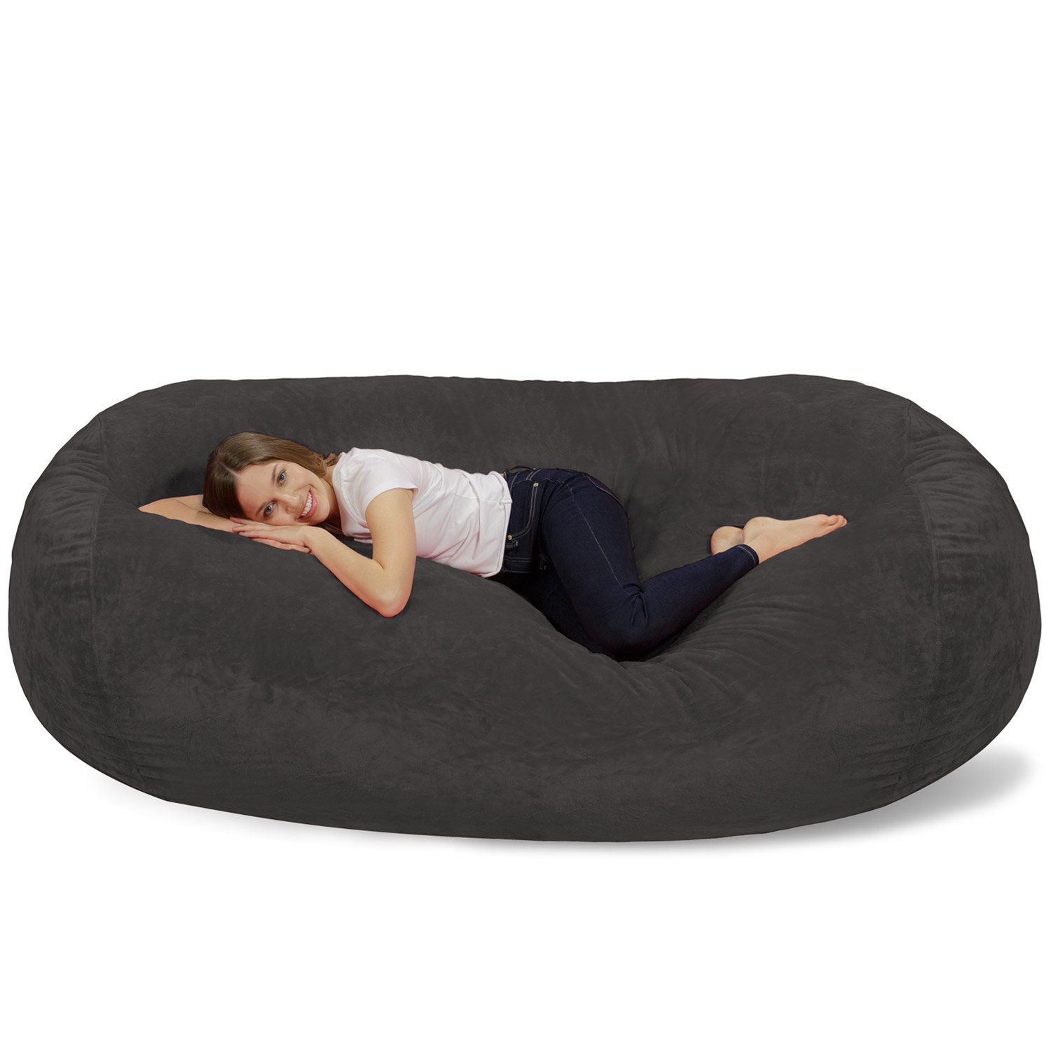 Chill Sack 7.5' Memory Foam Bean Bag Chair - Oversized Lounger with Soft Microfiber Cover (Grey Furry) - Perfect for Living Room, Game Room & Dorm Relaxation