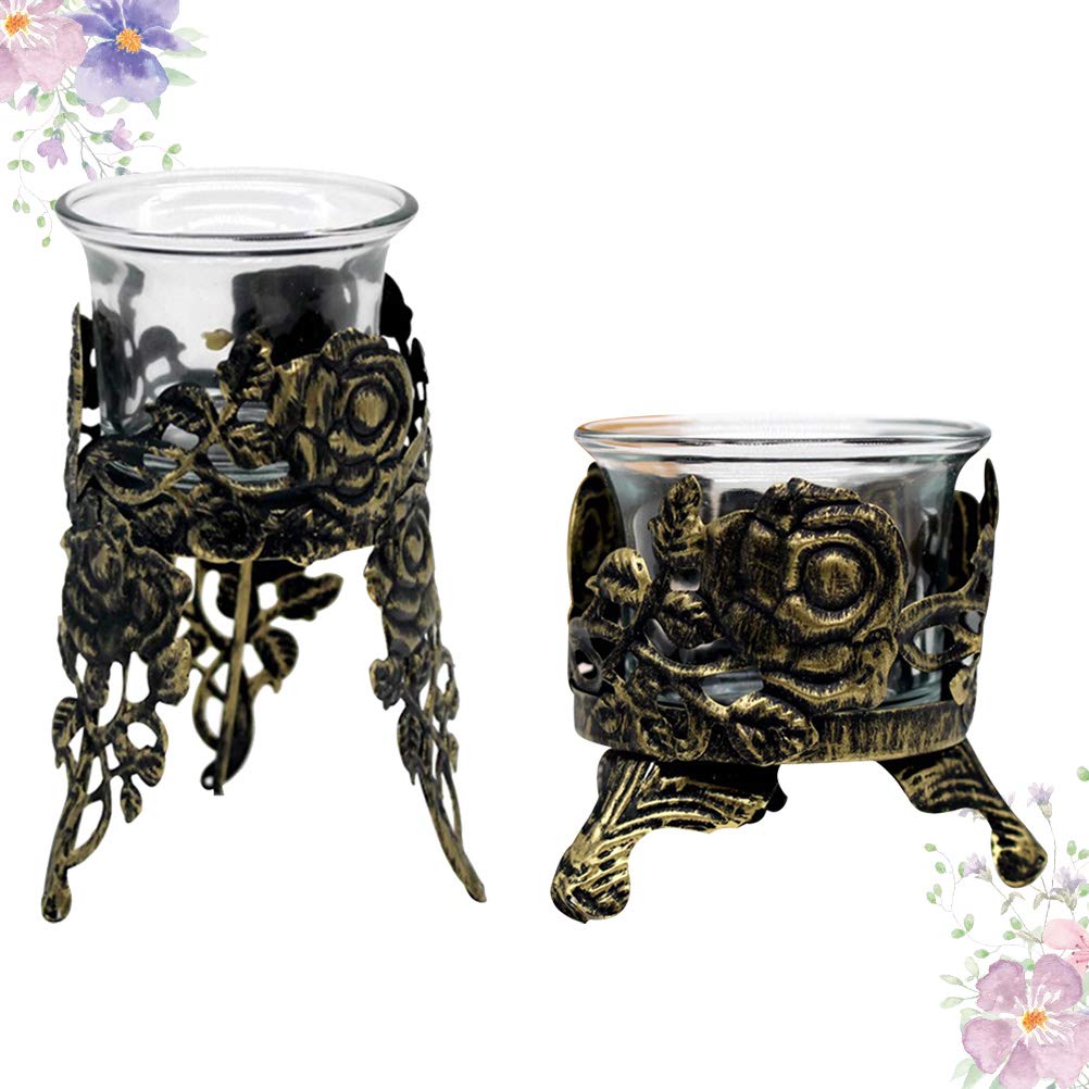 ARTIBETTER 2-Pack Metal Tea Light Holders - Elegant Rose Design Hollow Candle Cups for Home Decor, Wedding Centerpieces & Romantic Ambiance