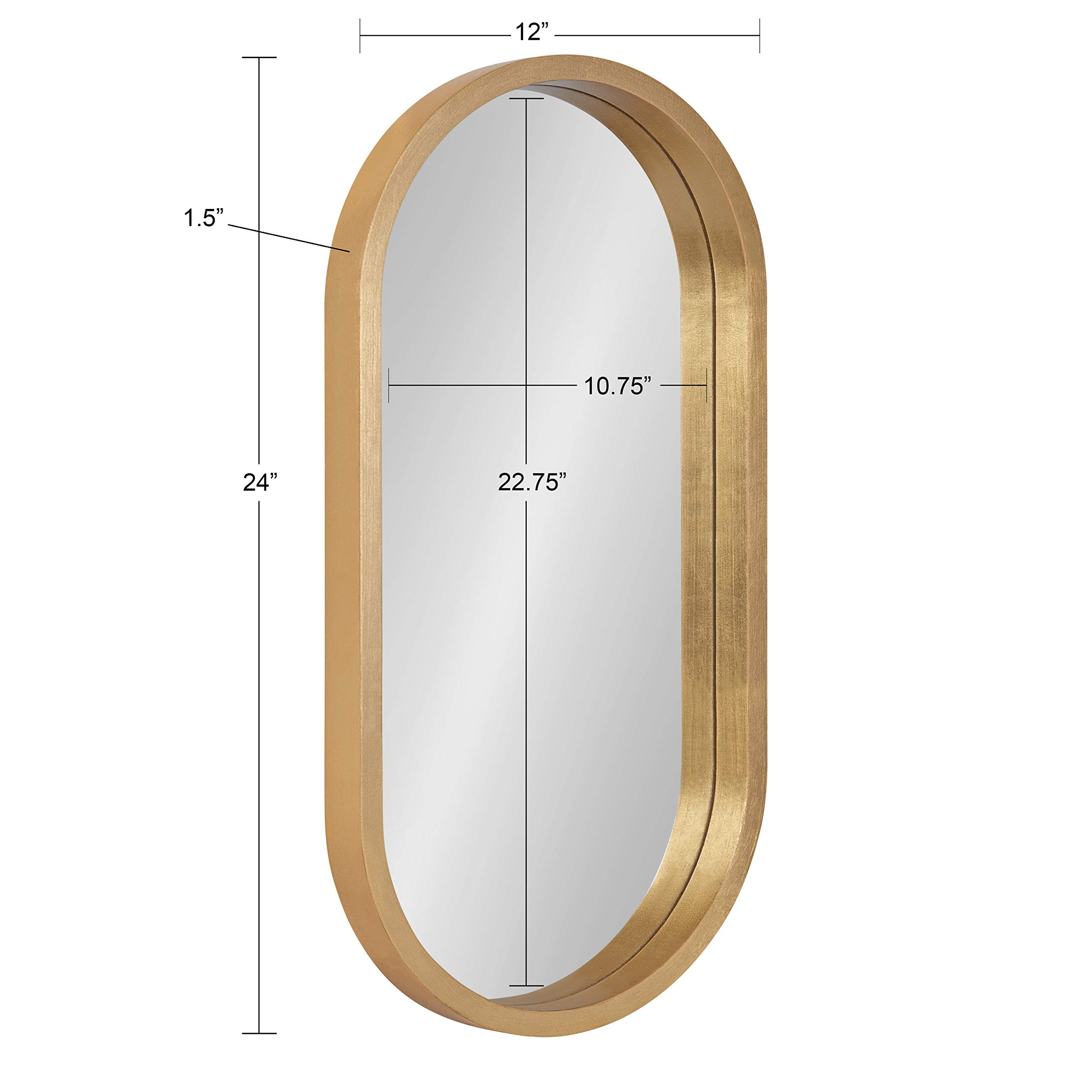 Kate & Laurel Travis Modern Capsule Wood Framed Wall Mirror 12x24 Inches - Gold Geometric Decorative Mirror for Living Room, Bedroom & Entryway Decor