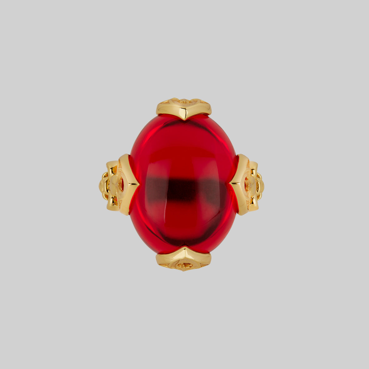VEIN. Vampesque Gothic Red Glass Ring in Gold - Elegant Gothic Jewelry for Women, Perfect for Halloween, Cosplay, and Dark Fashion Accessories