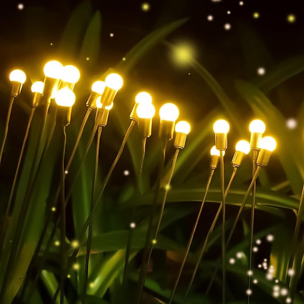 8 LED Solar Swaying Lights Outdoor Waterproof - Firefly Garden Lights for Yard, Patio, Pathway Decoration - Warm White Solar Powered Landscape Lighting (2 Pack) - Perfect for Evening Ambiance and Outdoor Parties