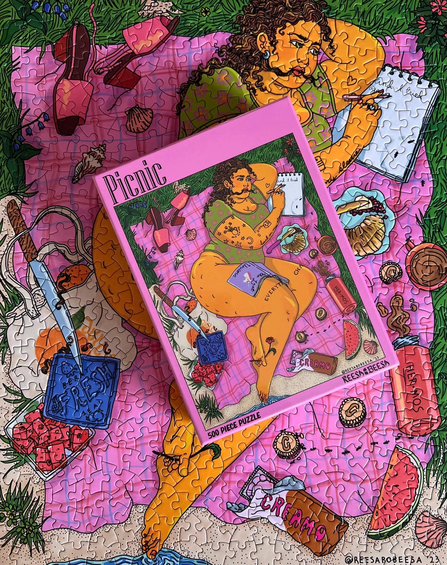 500-Piece Aesthetic Jigsaw Puzzle - Whimsical Picnic Art by Reesa | Perfect for Family Game Night, Stress Relief & Home Decor