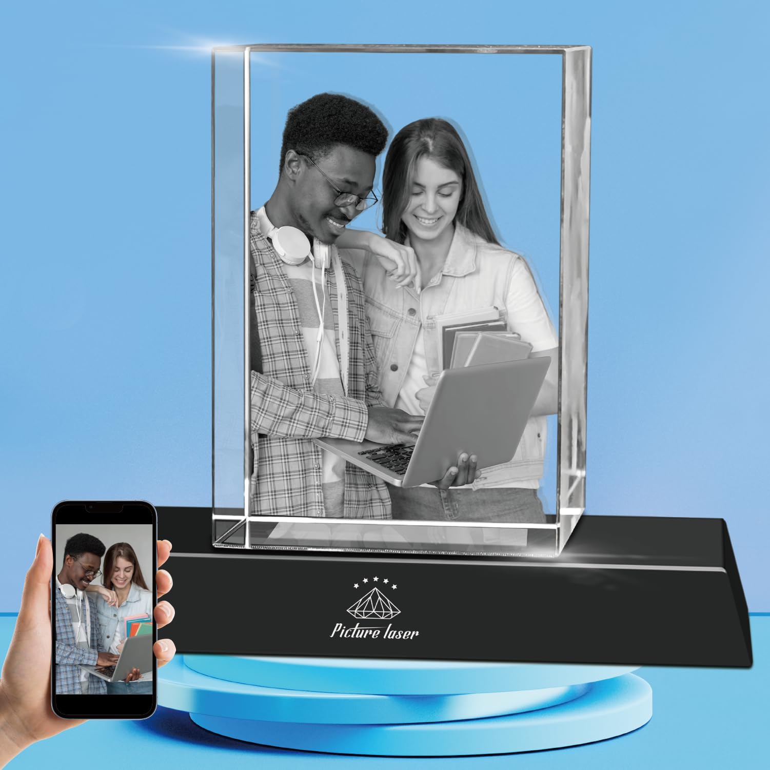 Custom 3D Crystal Photo with LED Light Base - Personalized Glass Picture Cube Gift for Mom, Dad, Men & Women - Perfect for Birthday, Anniversary & Christmas - Large Portrait Display for Home Decor & Special Occasions