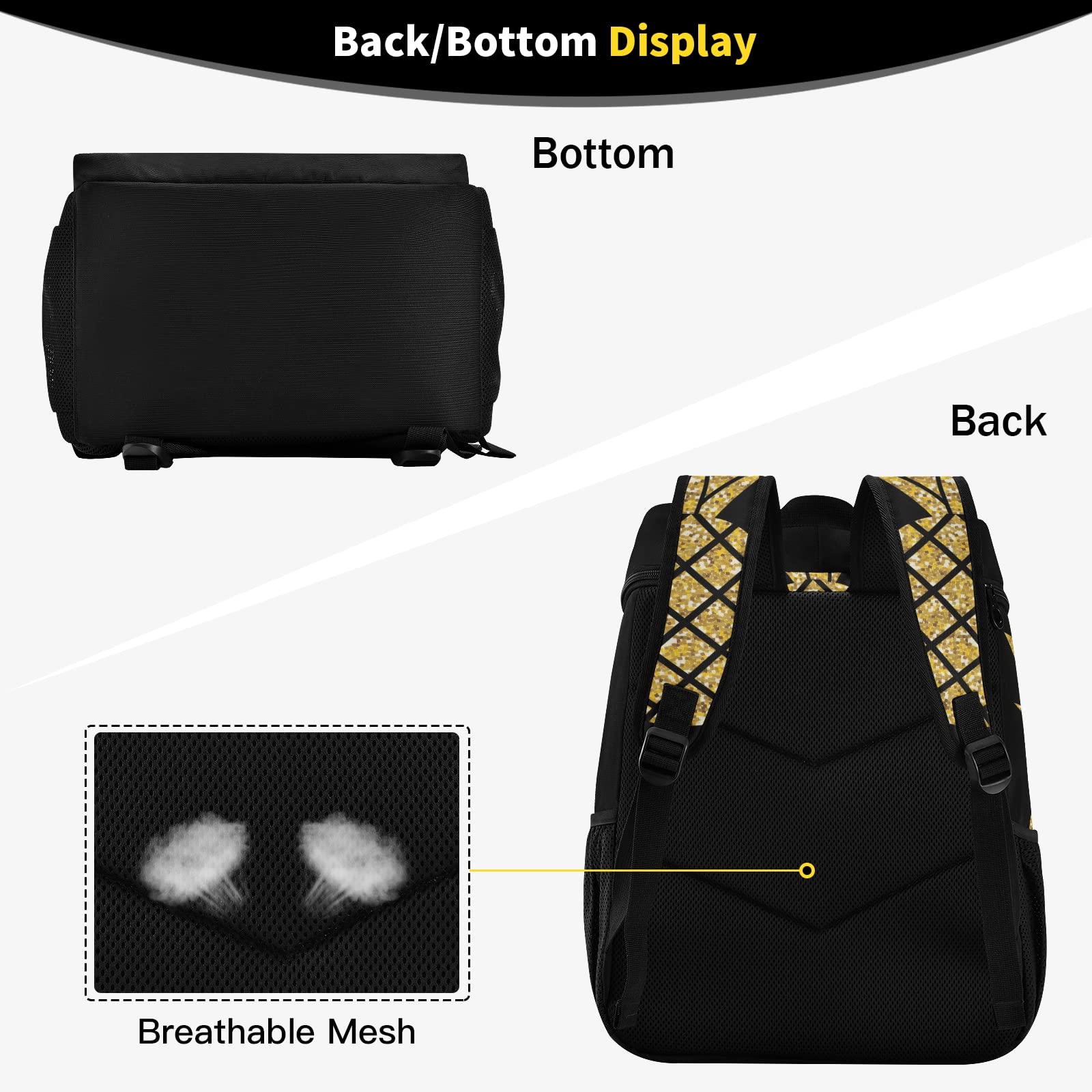 Gold Glitter Pineapple Cooler Backpack - Insulated Leak Proof Lunch Bag for 36 Cans, Portable Cooler for Beach, Picnic, Shopping, Camping, Hiking & Day Trips - Perfect for Outdoor Adventures & Family Gatherings