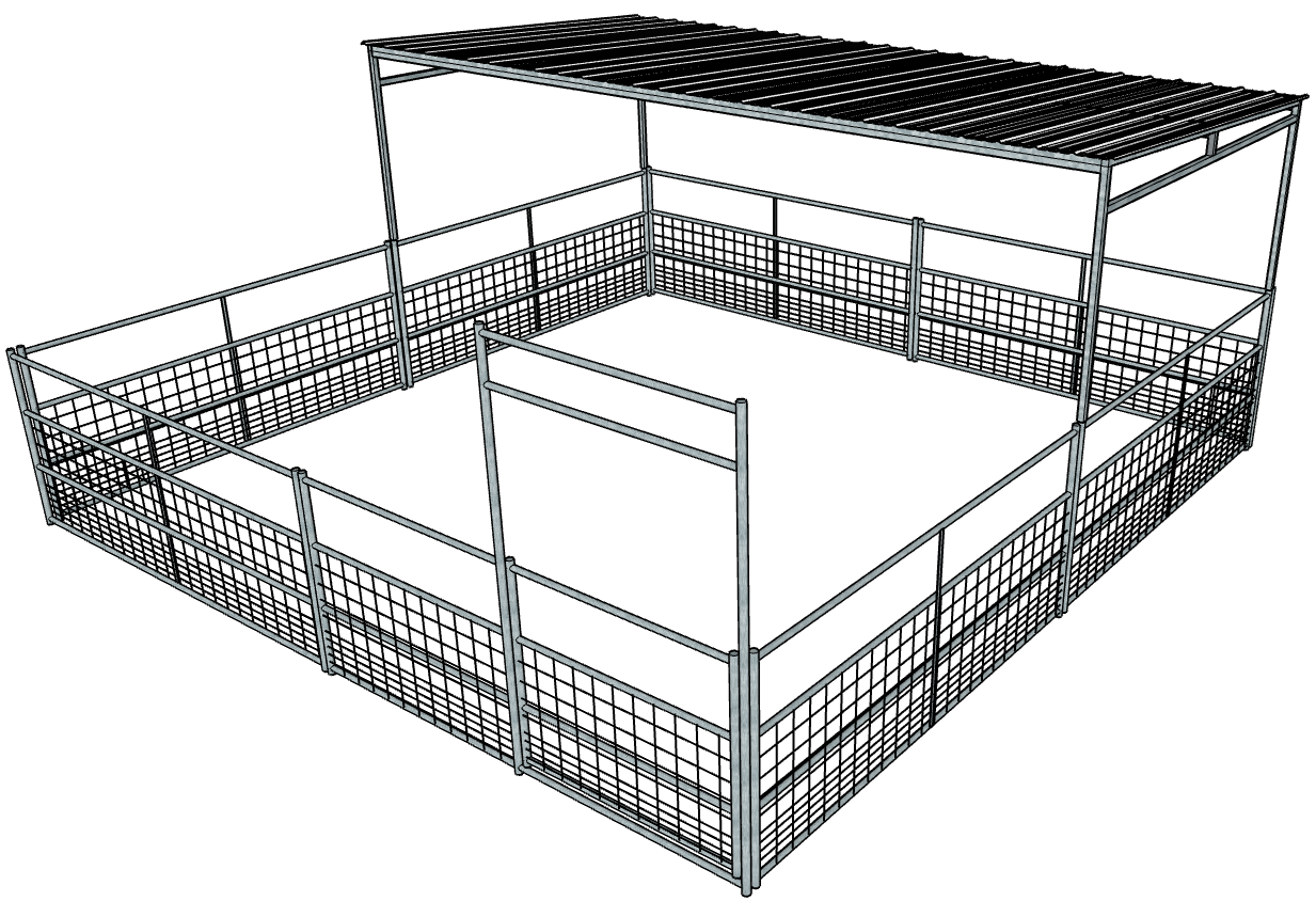 20 Ft x 20 Ft Galvanized Steel 4-Rail Horse Stall Kit with Mesh Panels & Roof - Durable Stable Shelter for Horses, Livestock & Farm Animals