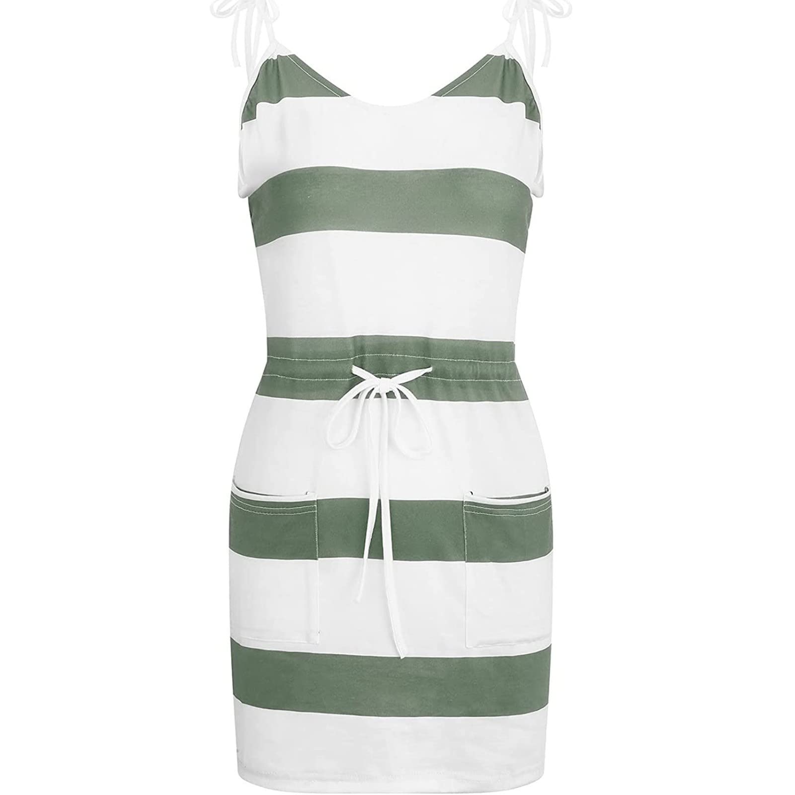 Women's Summer Sleeveless Striped Mini Dress - Casual Cocktail Party & Beach Sundress with Pockets | Perfect for Outdoor Events, Vacations & Date Nights