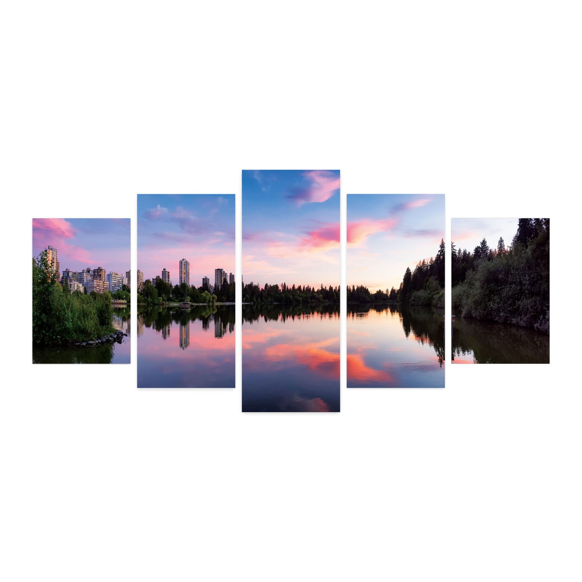 Ambesonne 5-Panel Acrylic Glass Wall Art - Vancouver Canada Sunset Cityscape with Tree, Sky & Building Reflections, 60