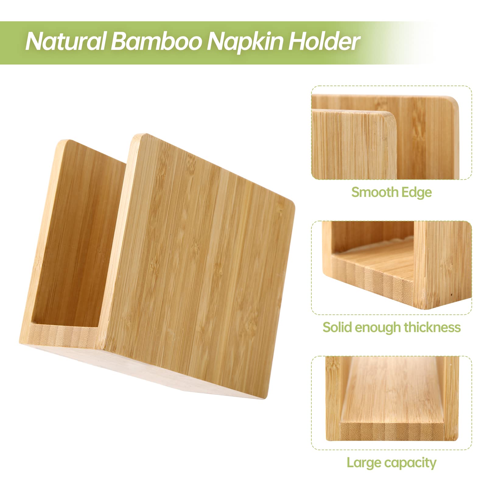 Bamboo Vertical Napkin Holder - Natural Wooden Napkin Stand for Table, Kitchen & Countertops - Strong & Waterproof - Perfect for Dining Room, Restaurant, and Home Decor