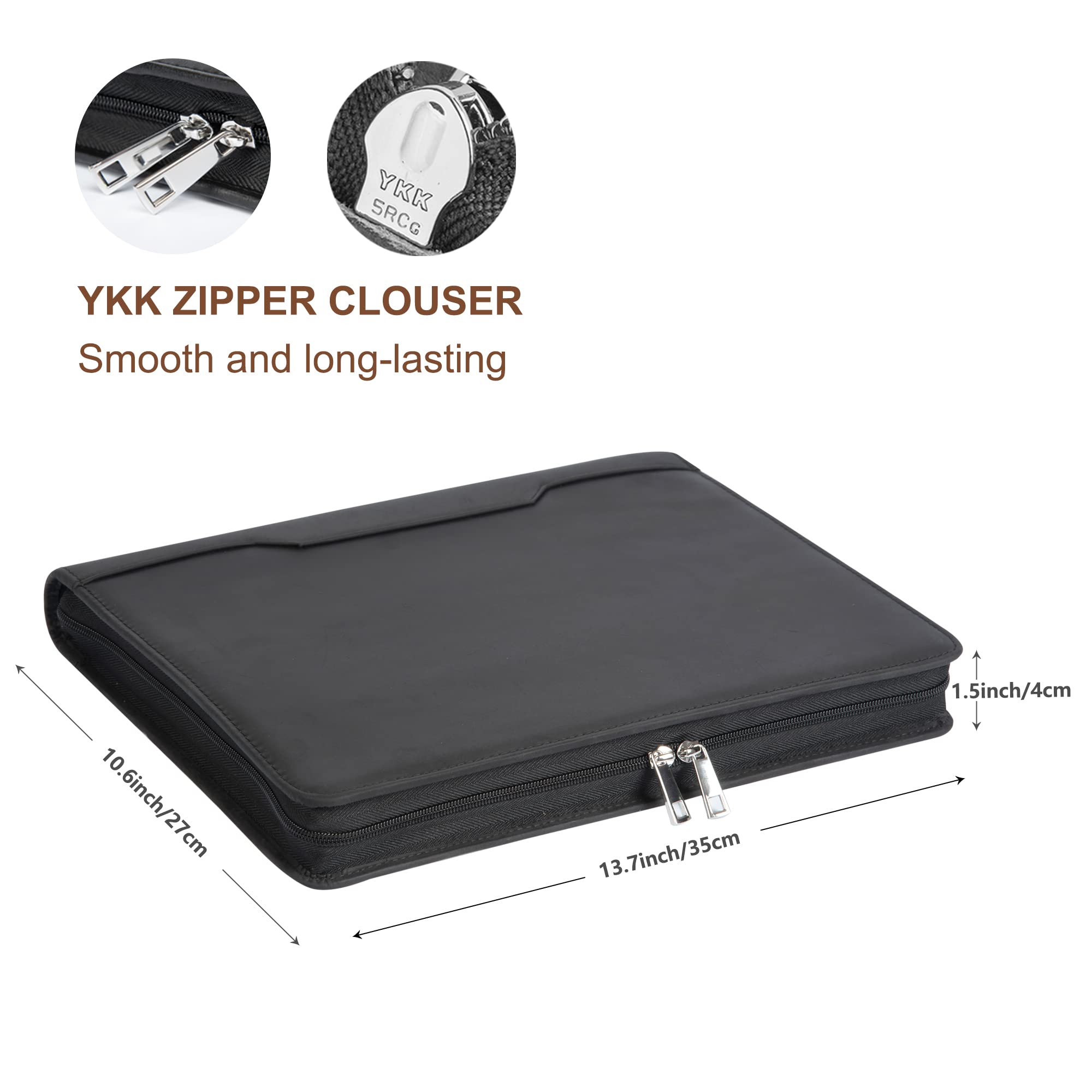 Asini Genuine Leather 3-Ring Binder Portfolio with Zipper - Professional Business Organizer for 13.3